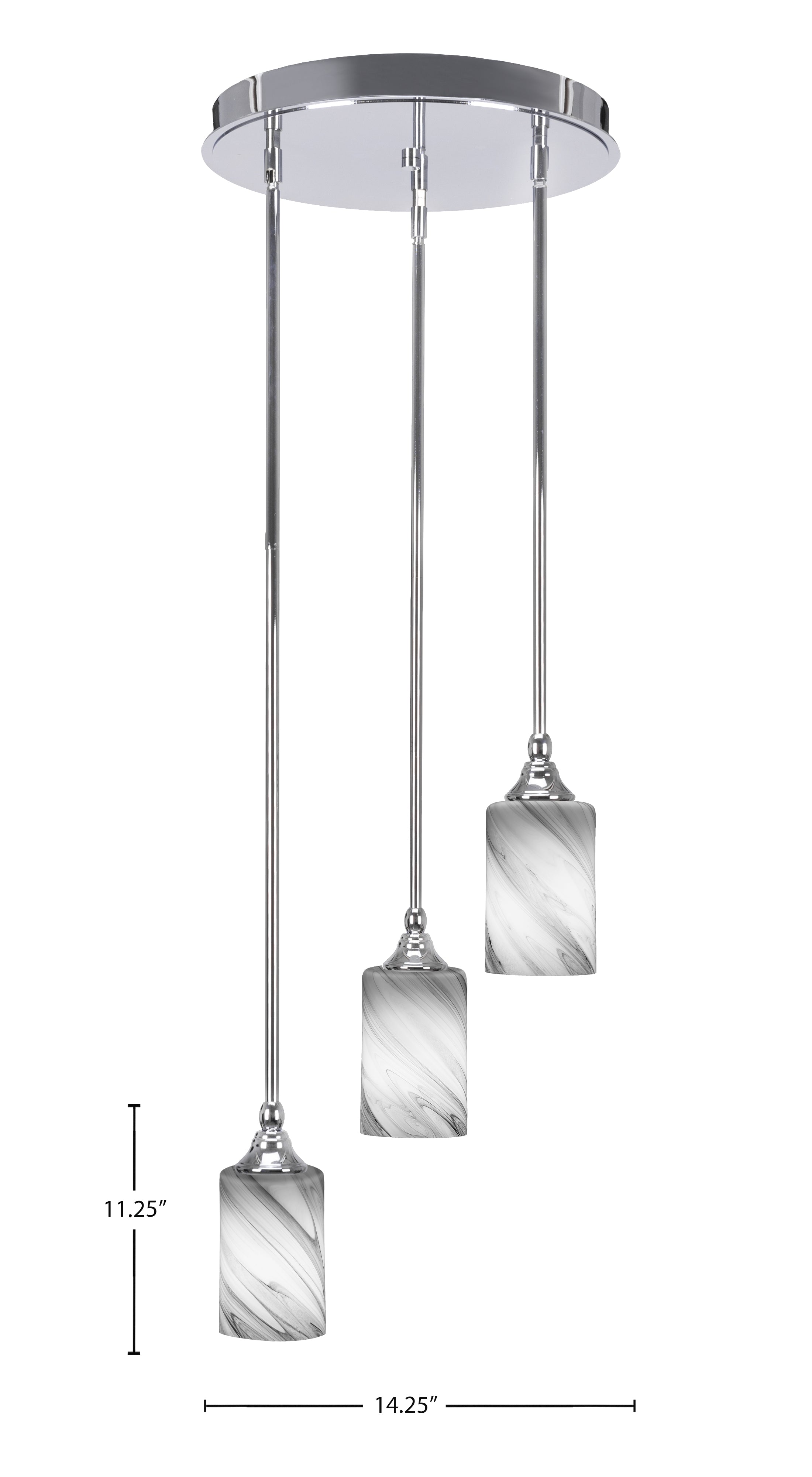 Empire Three Light Cluster Pendalier in Chrome with 4" Onyx Swirl Shade