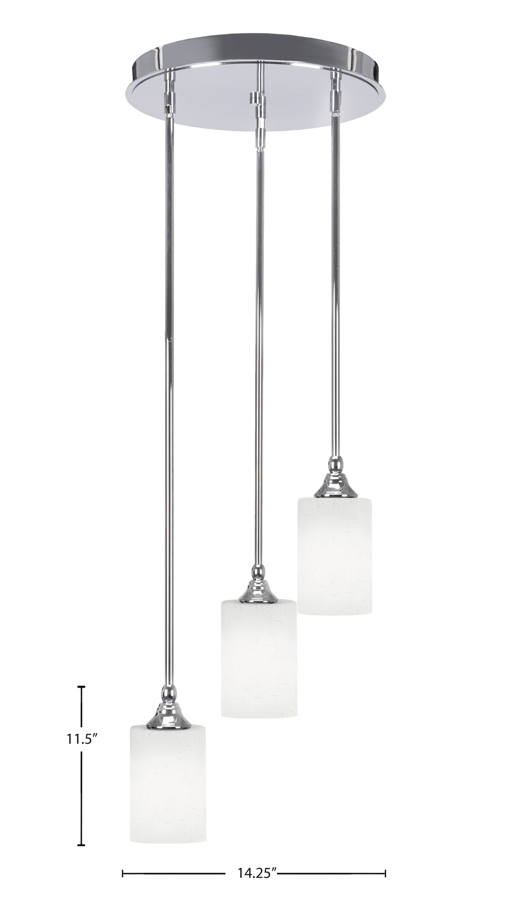 Empire Three Light Cluster Pendalier in Chrome with 4" White Muslin Shade