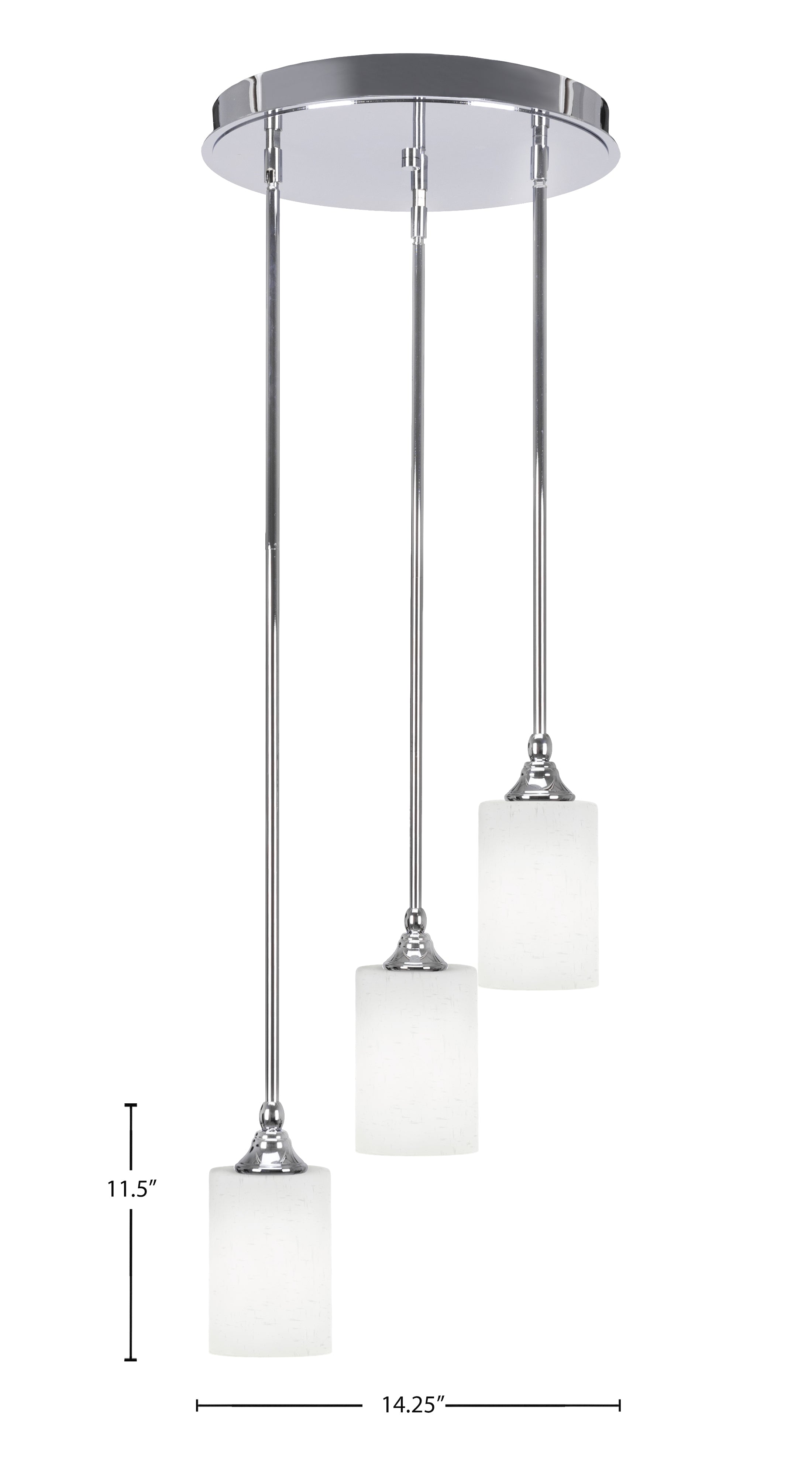 Empire Three Light Cluster Pendalier in Chrome with 4" White Muslin Shade