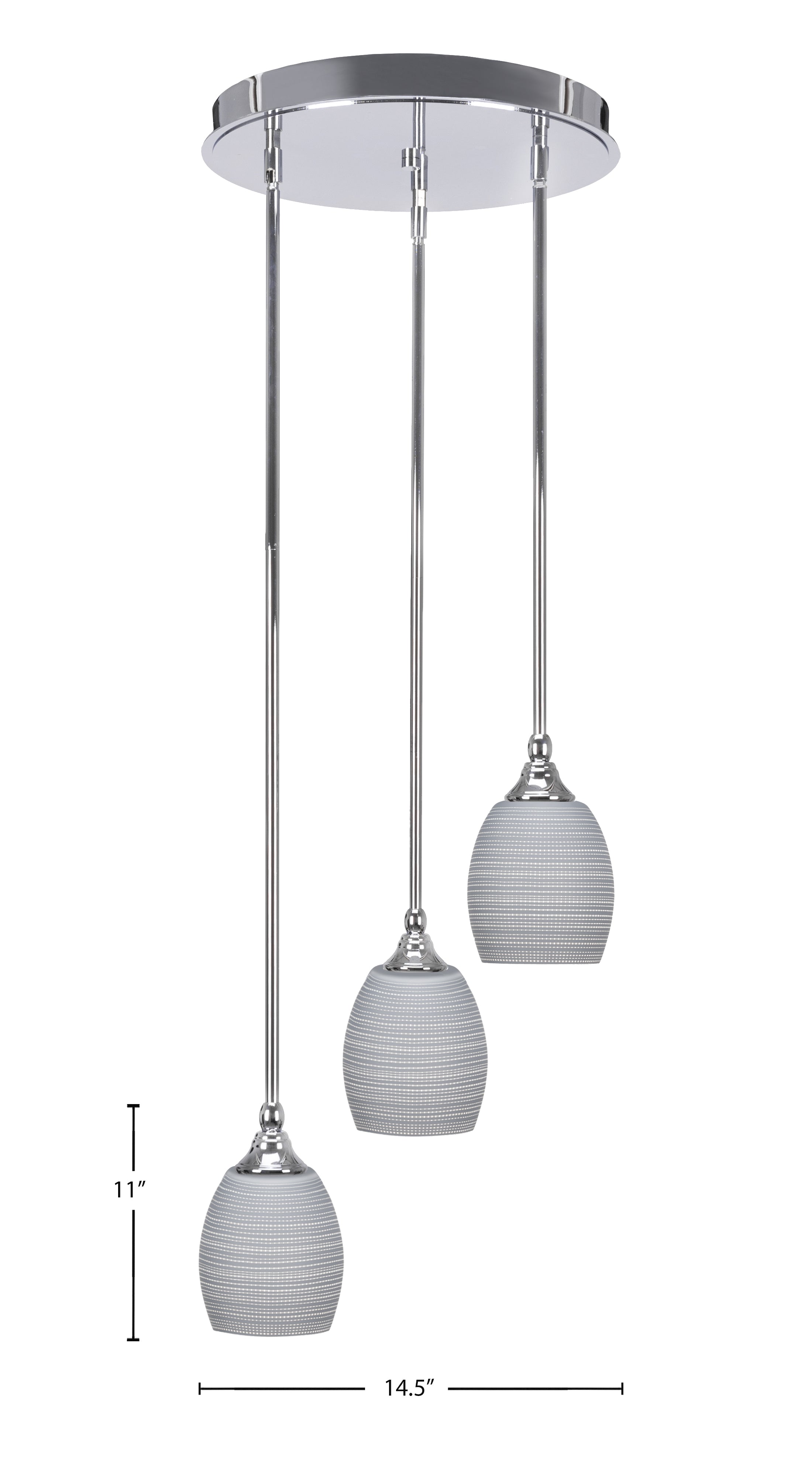 Empire Three Light Cluster Pendalier in Chrome with 5" Gray Matrix Shade