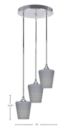 Empire Three Light Cluster Pendalier in Chrome with 6" Gray Matrix Shade