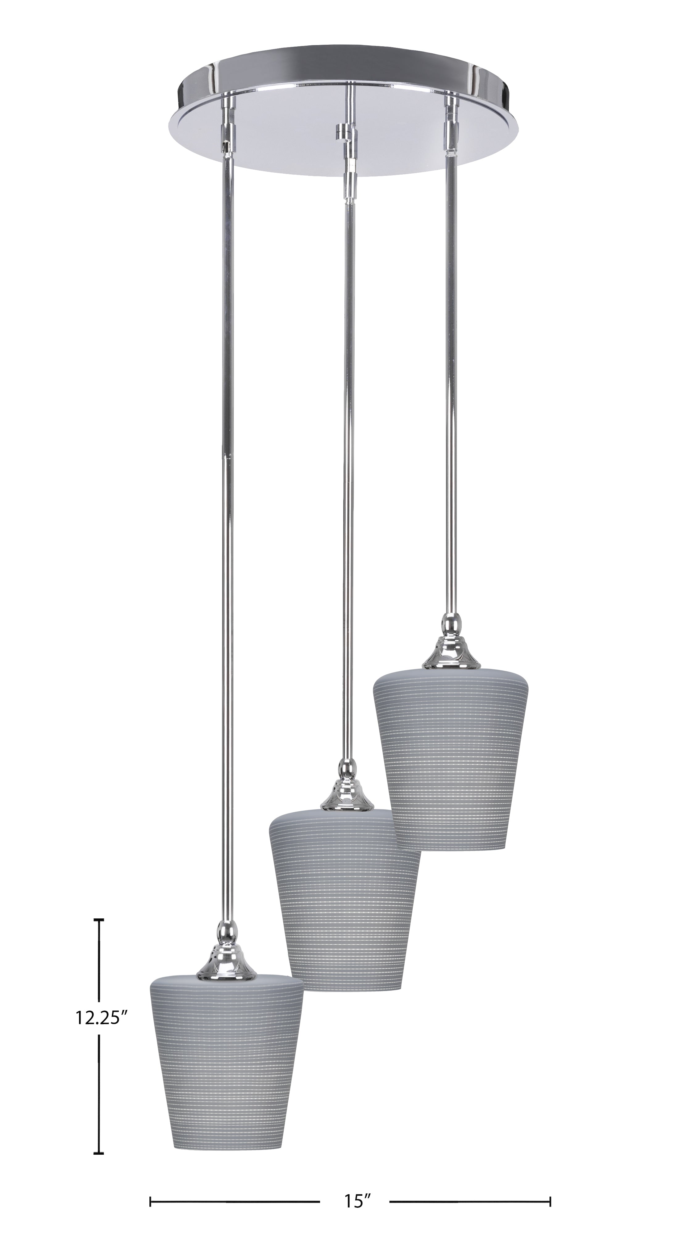 Empire Three Light Cluster Pendalier in Chrome with 6" Gray Matrix Shade