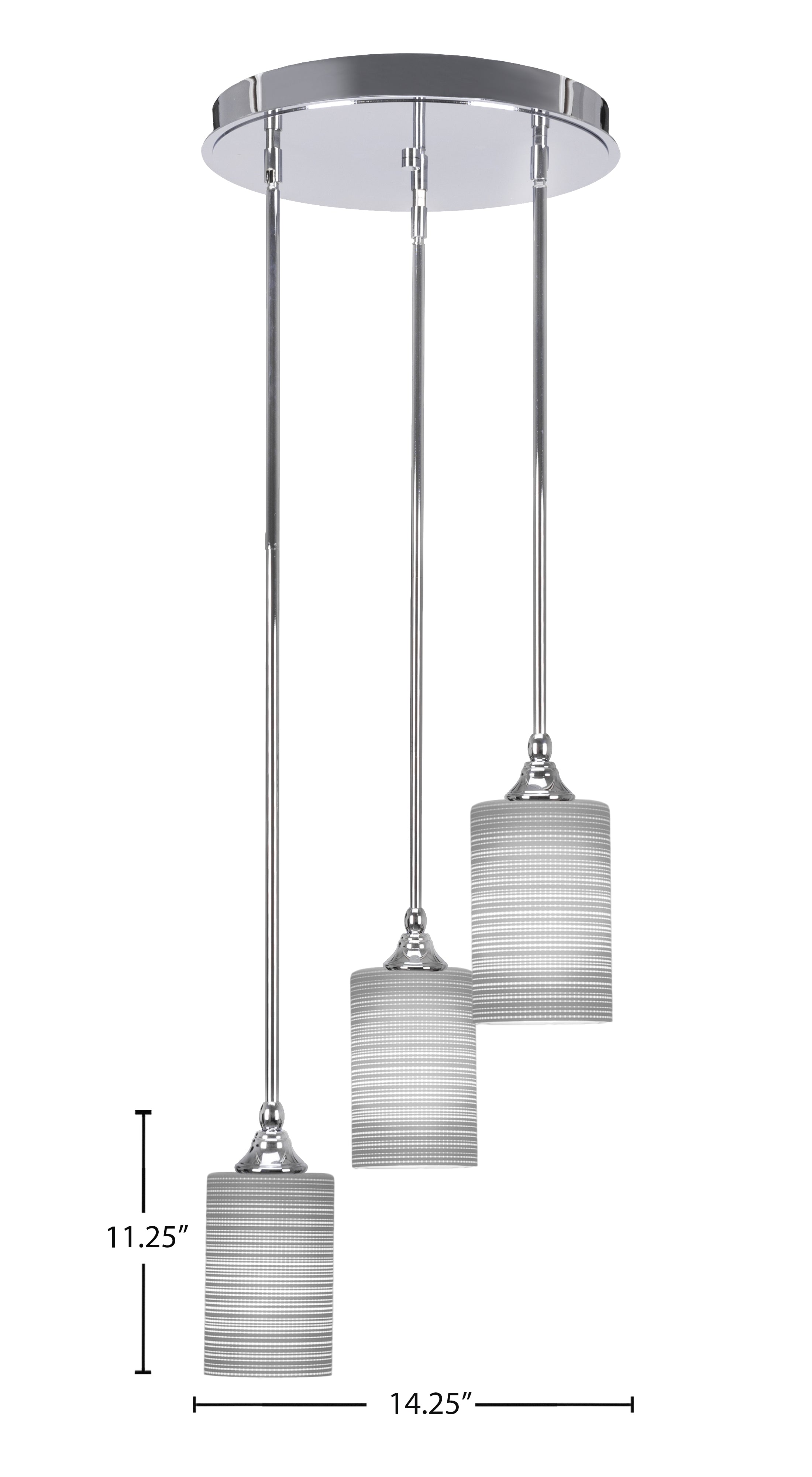 Empire Three Light Cluster Pendalier in Chrome with 4" Gray Matrix Shade