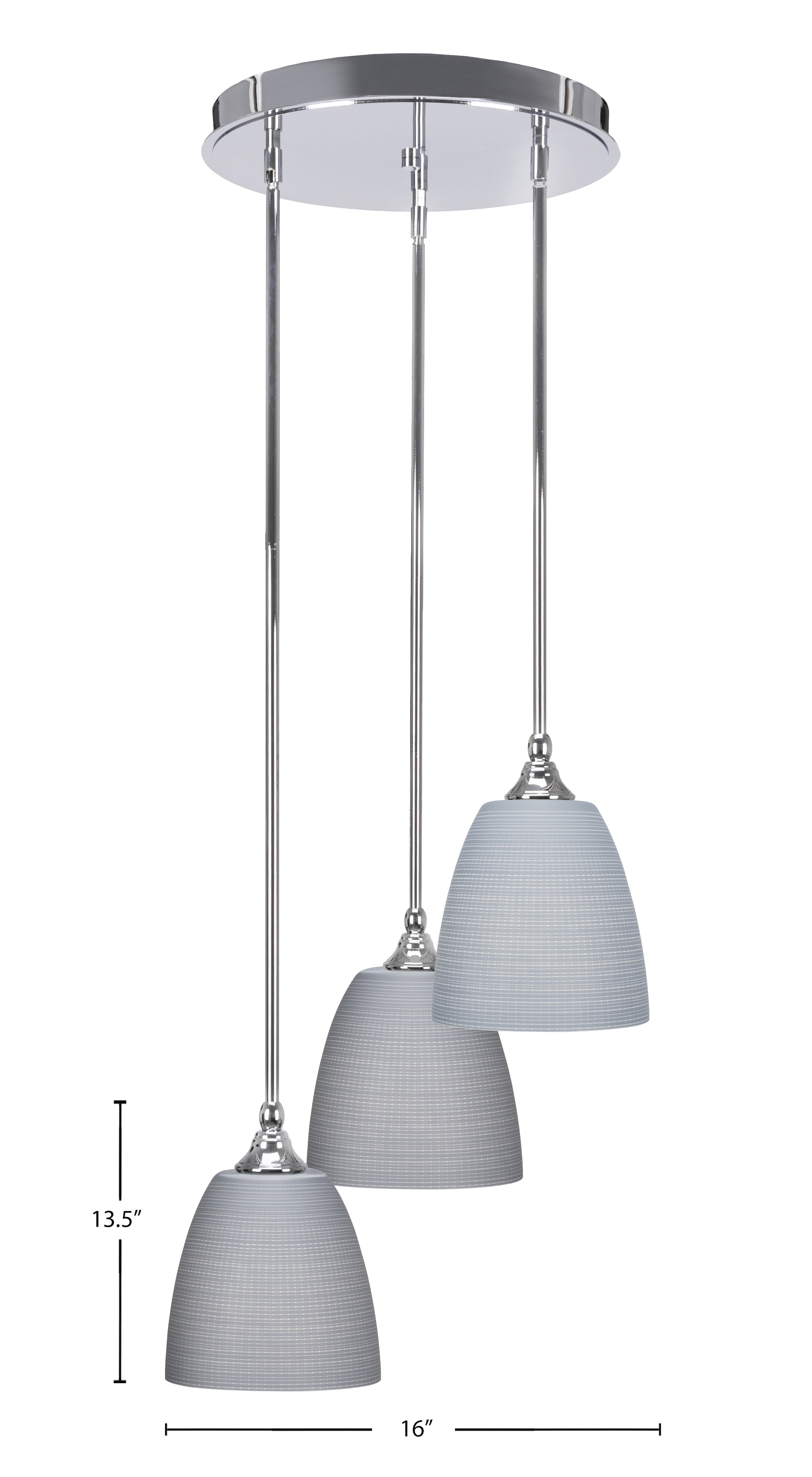 Empire Three Light Cluster Pendalier in Chrome with 8" Gray Matrix Shade