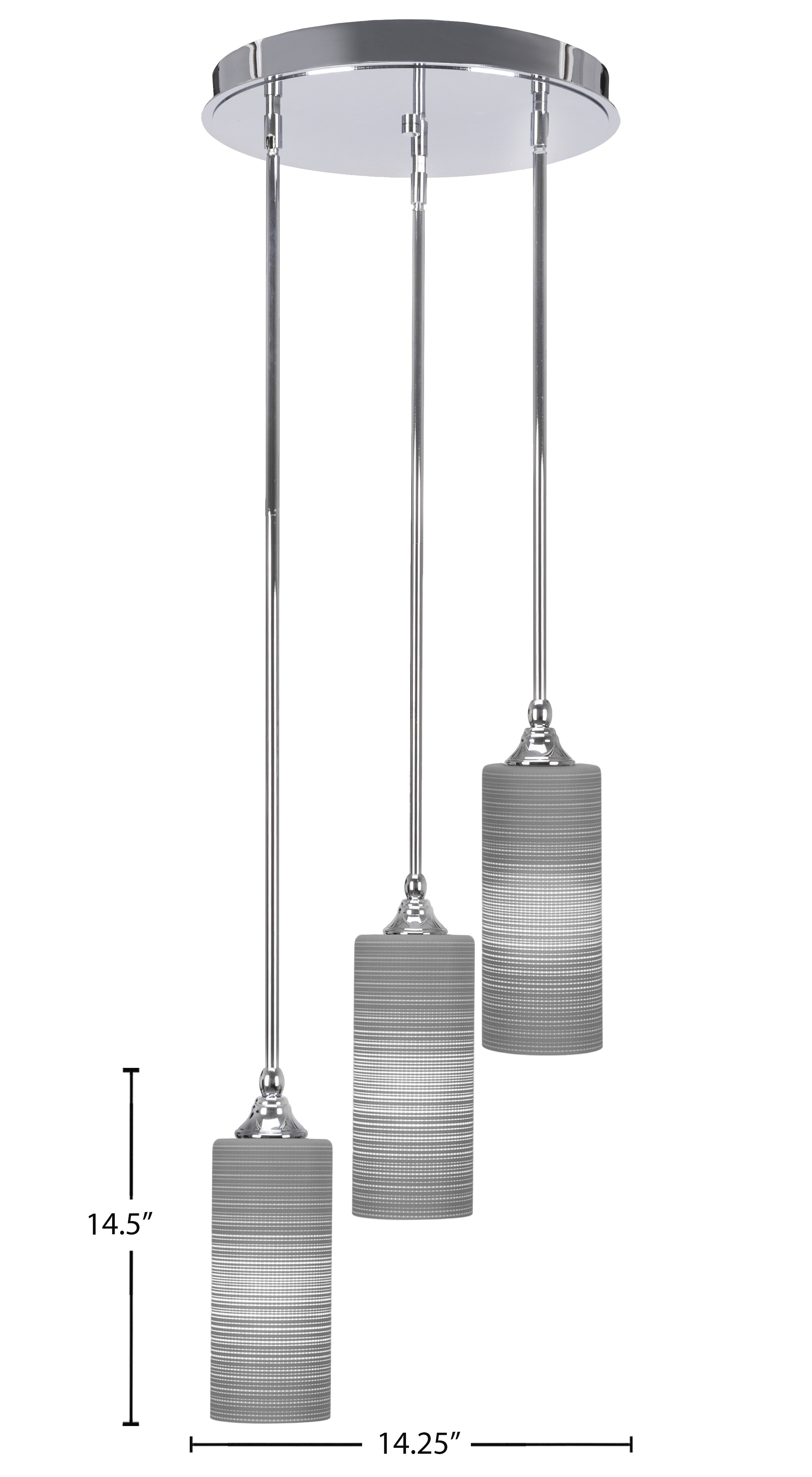 Empire Three Light Cluster Pendalier in Chrome with 4" Gray Matrix Shade
