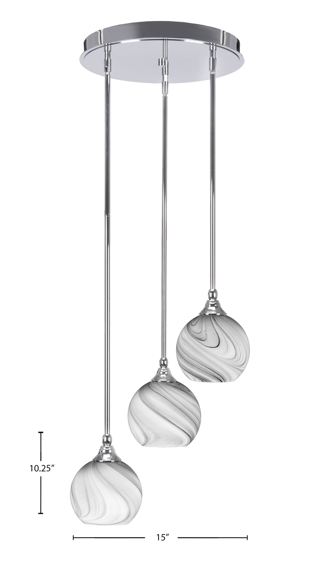 Empire Three Light Cluster Pendalier in Chrome with 5.75" Onyx Swirl Shade