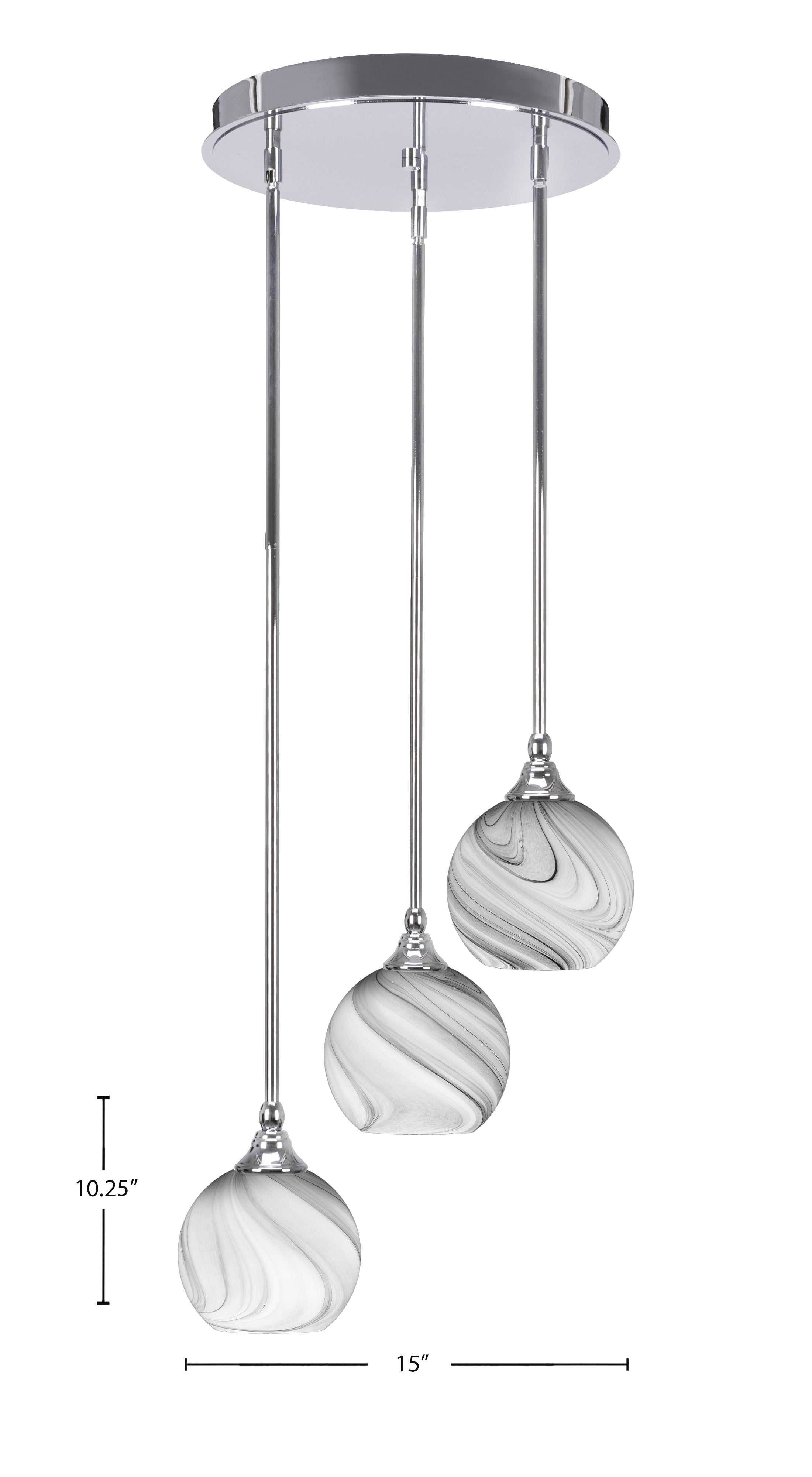 Empire Three Light Cluster Pendalier in Chrome with 5.75" Onyx Swirl Shade