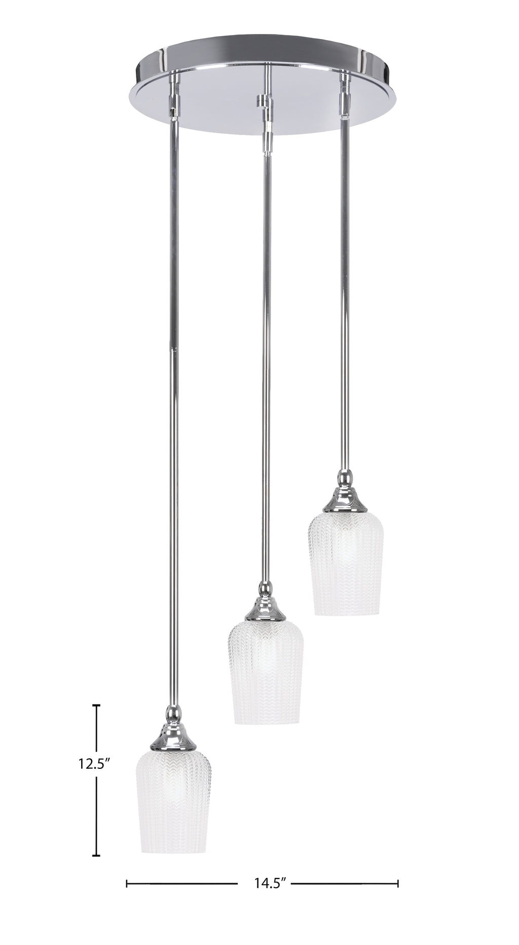 Empire Three Light Cluster Pendalier in Chrome with 5" Clear Textured Shade