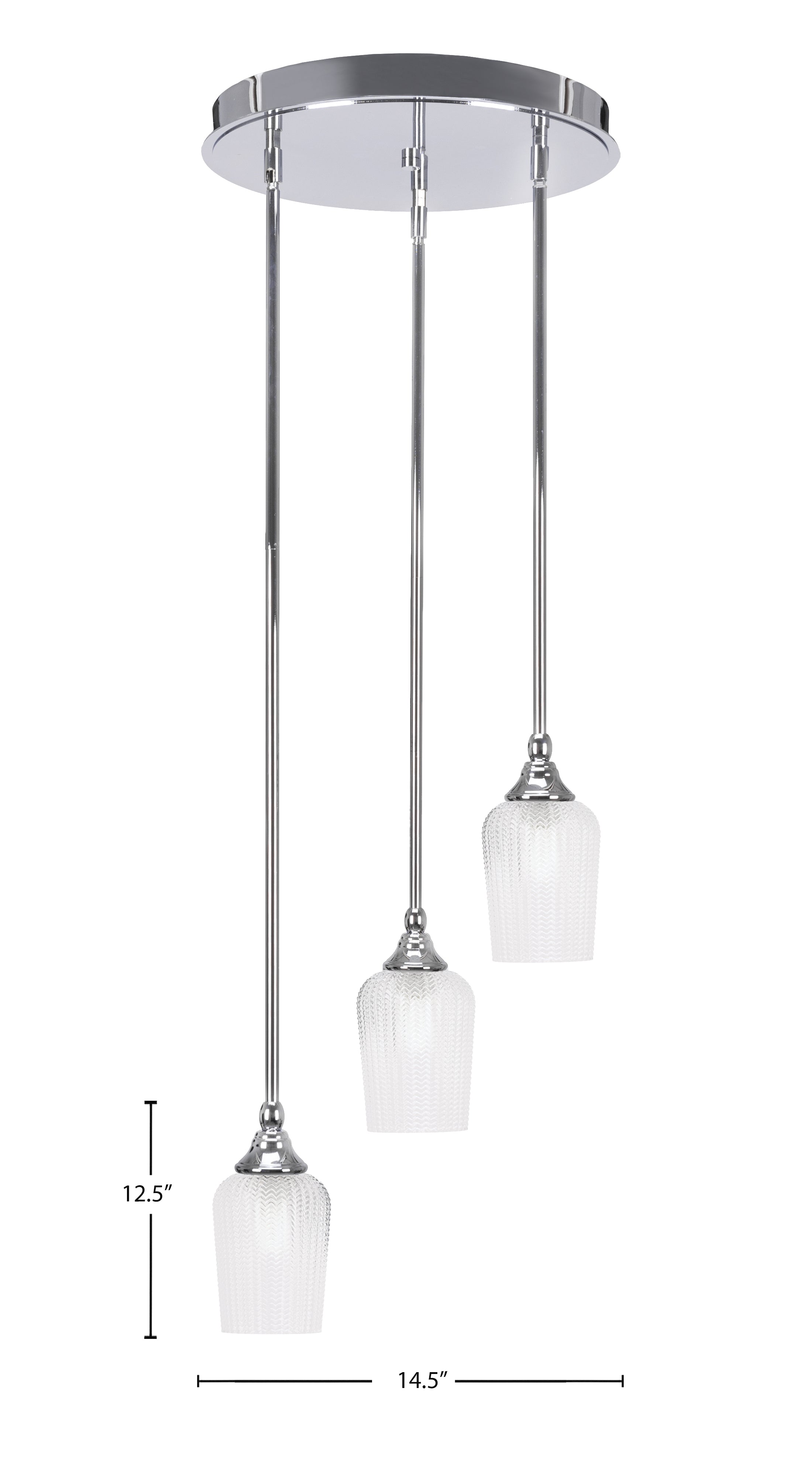 Empire Three Light Cluster Pendalier in Chrome with 5" Clear Textured Shade