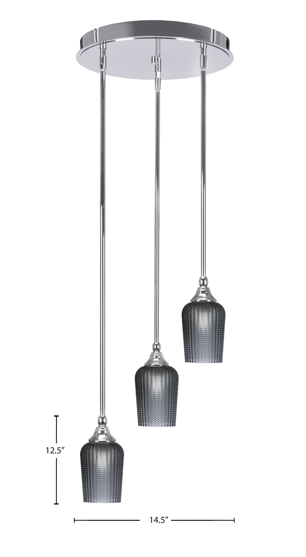 Empire Three Light Cluster Pendalier in Chrome with 5" Smoke Textured Shade