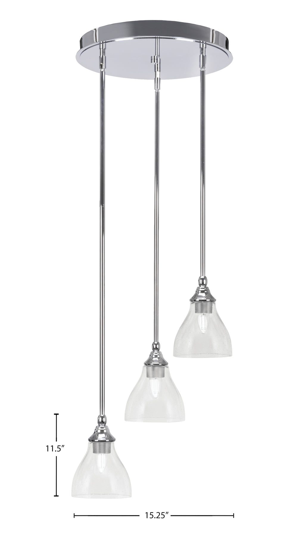 Empire Three Light Cluster Pendalier in Chrome with 6.25" Clear Bubble Shade
