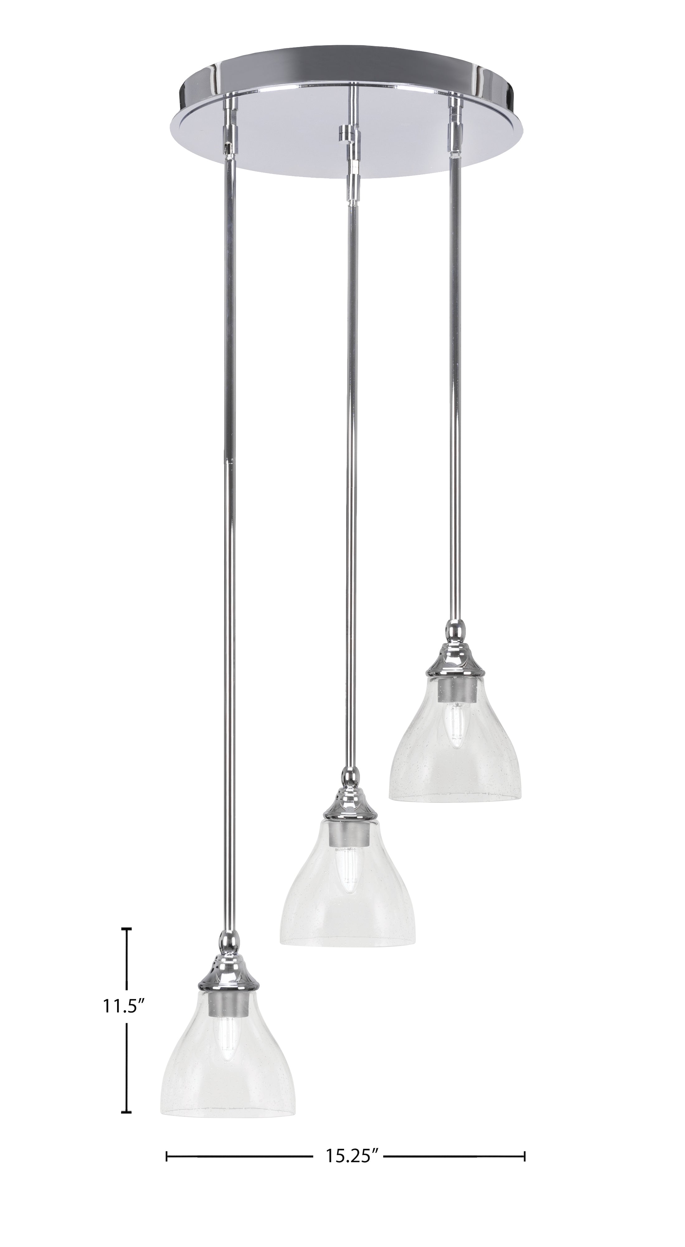 Empire Three Light Cluster Pendalier in Chrome with 6.25" Clear Bubble Shade