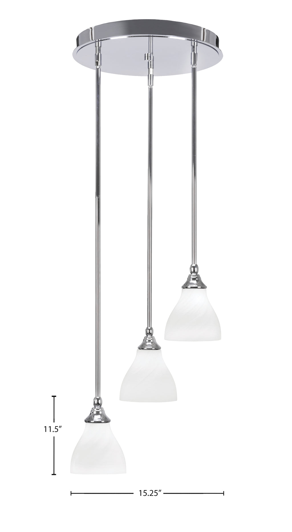 Empire Three Light Cluster Pendalier in Chrome with 6.25" White Marble Shade