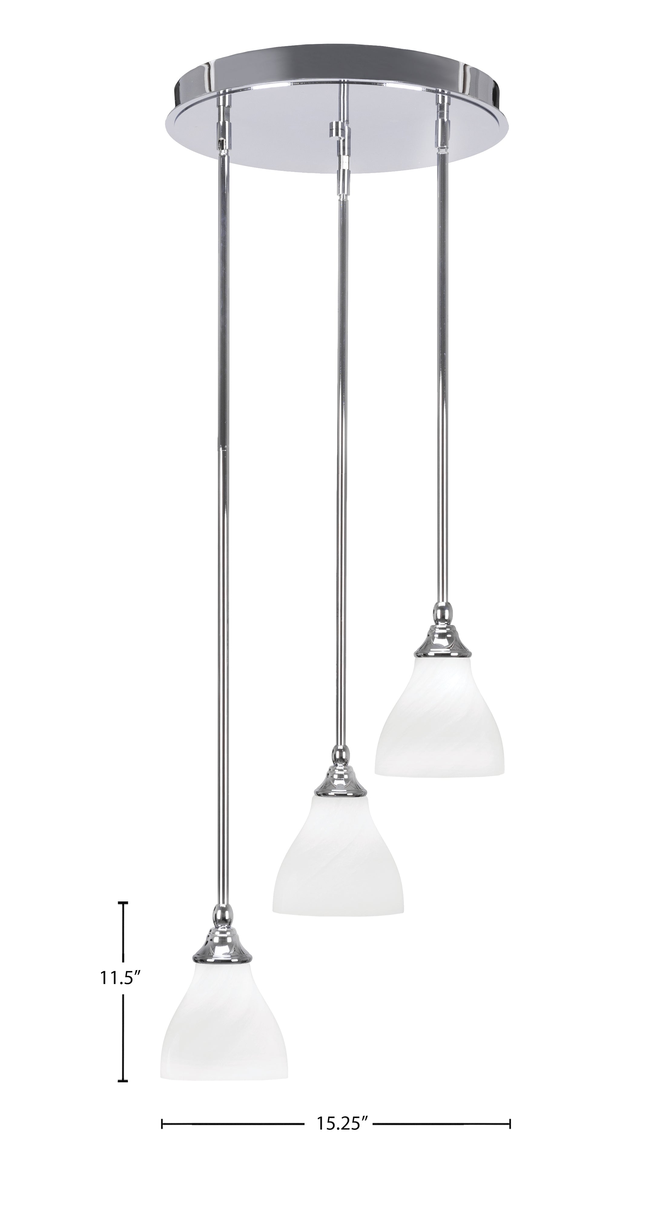Empire Three Light Cluster Pendalier in Chrome with 6.25" White Marble Shade