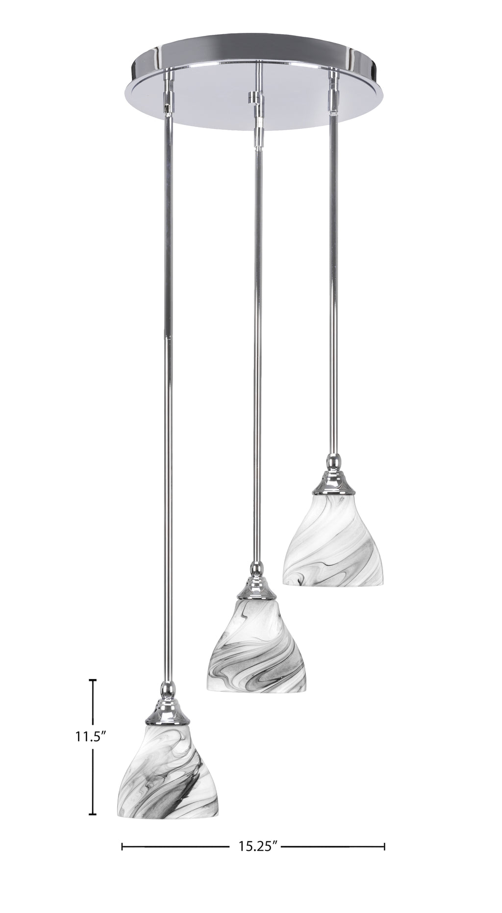 Empire Three Light Cluster Pendalier in Chrome with 6.25" Onyx Swirl Shade