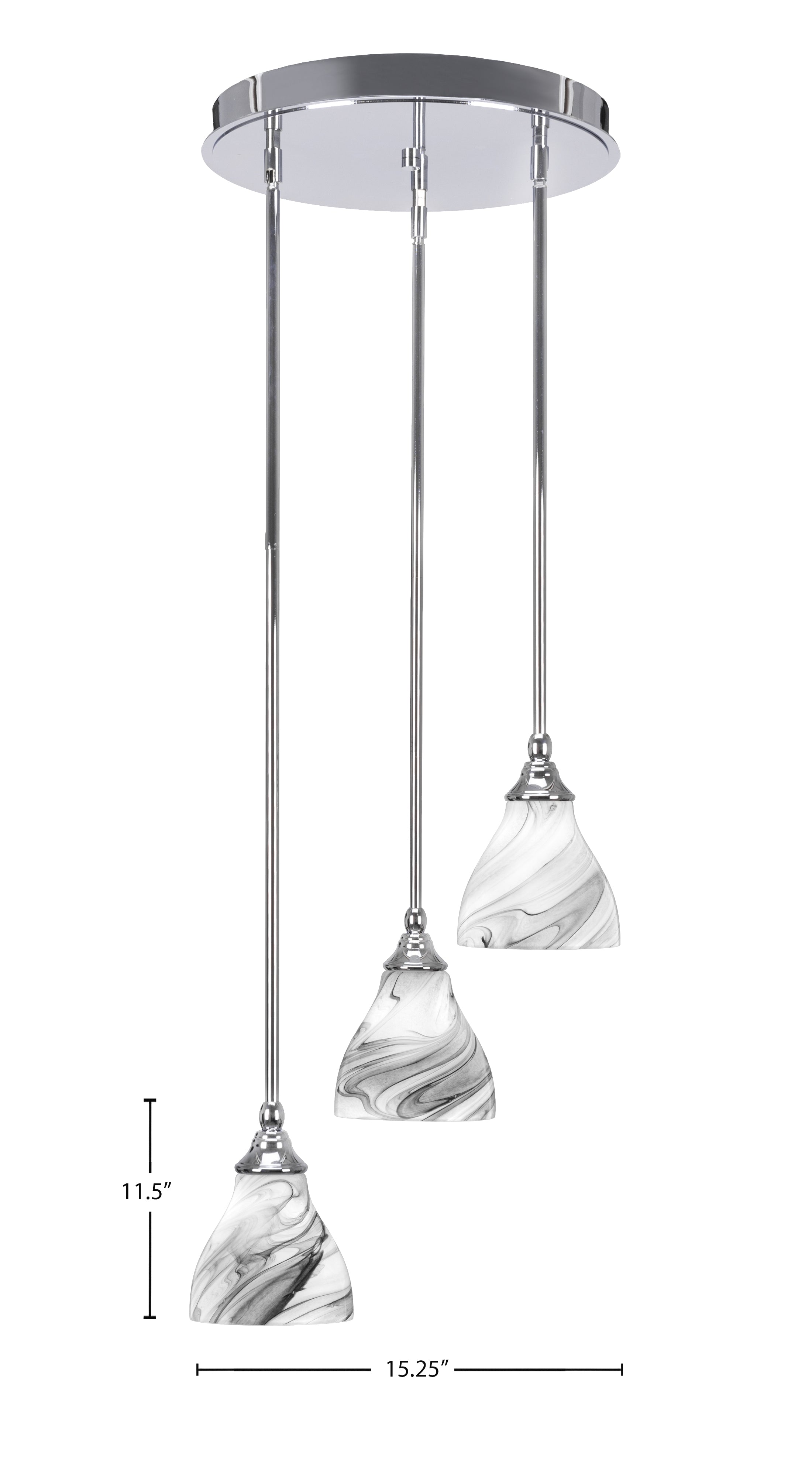 Empire Three Light Cluster Pendalier in Chrome with 6.25" Onyx Swirl Shade