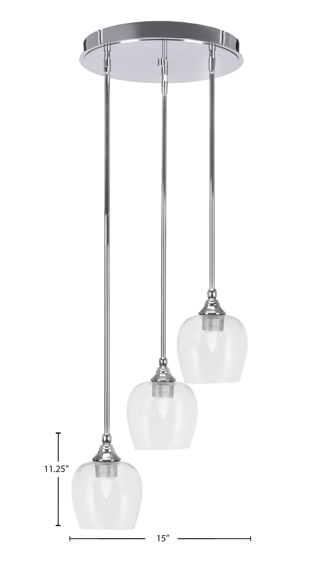 Empire Three Light Cluster Pendalier in Chrome with 6" Clear Bubble Shade