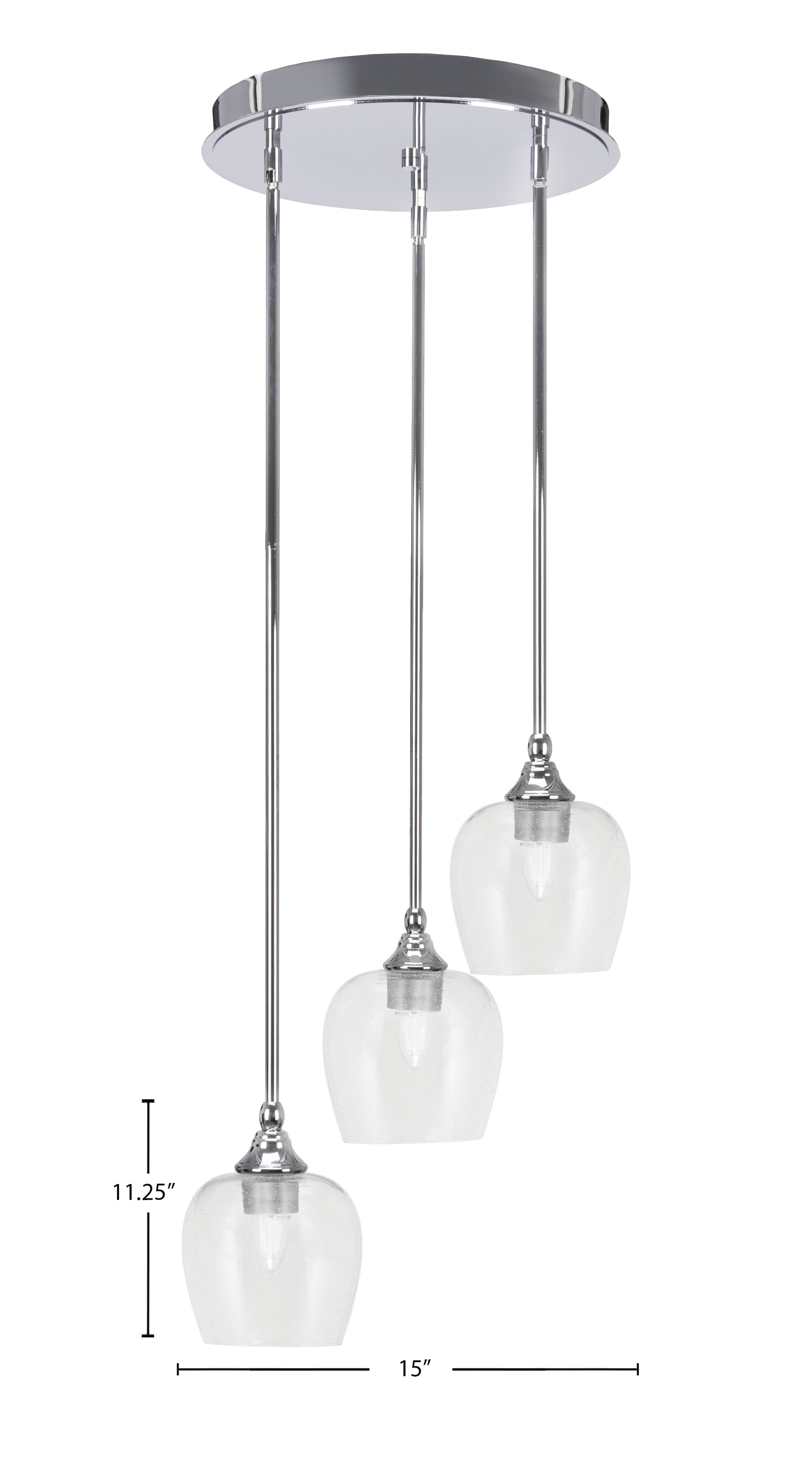 Empire Three Light Cluster Pendalier in Chrome with 6" Clear Bubble Shade