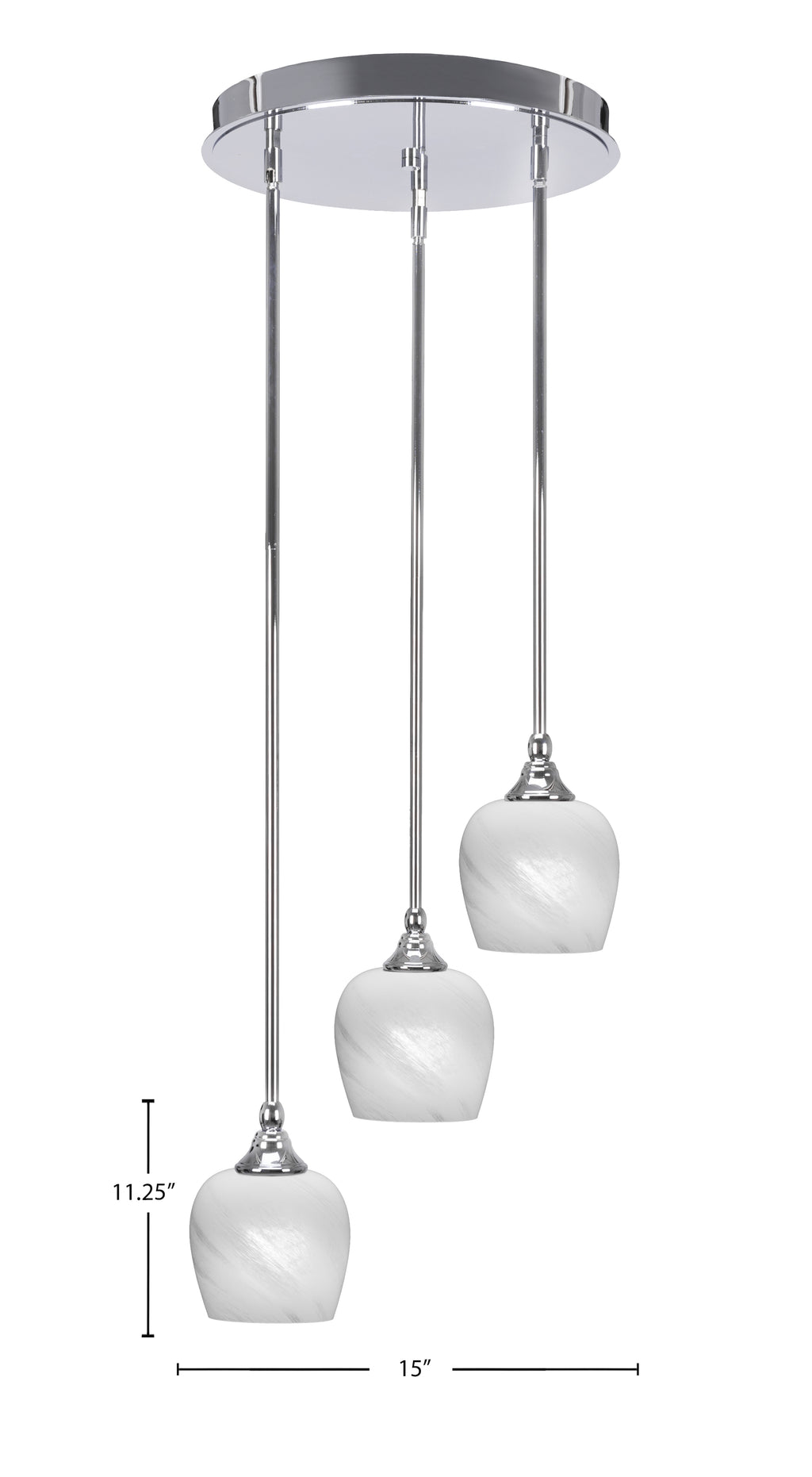 Empire Three Light Cluster Pendalier in Chrome with 6" White Marble Shade