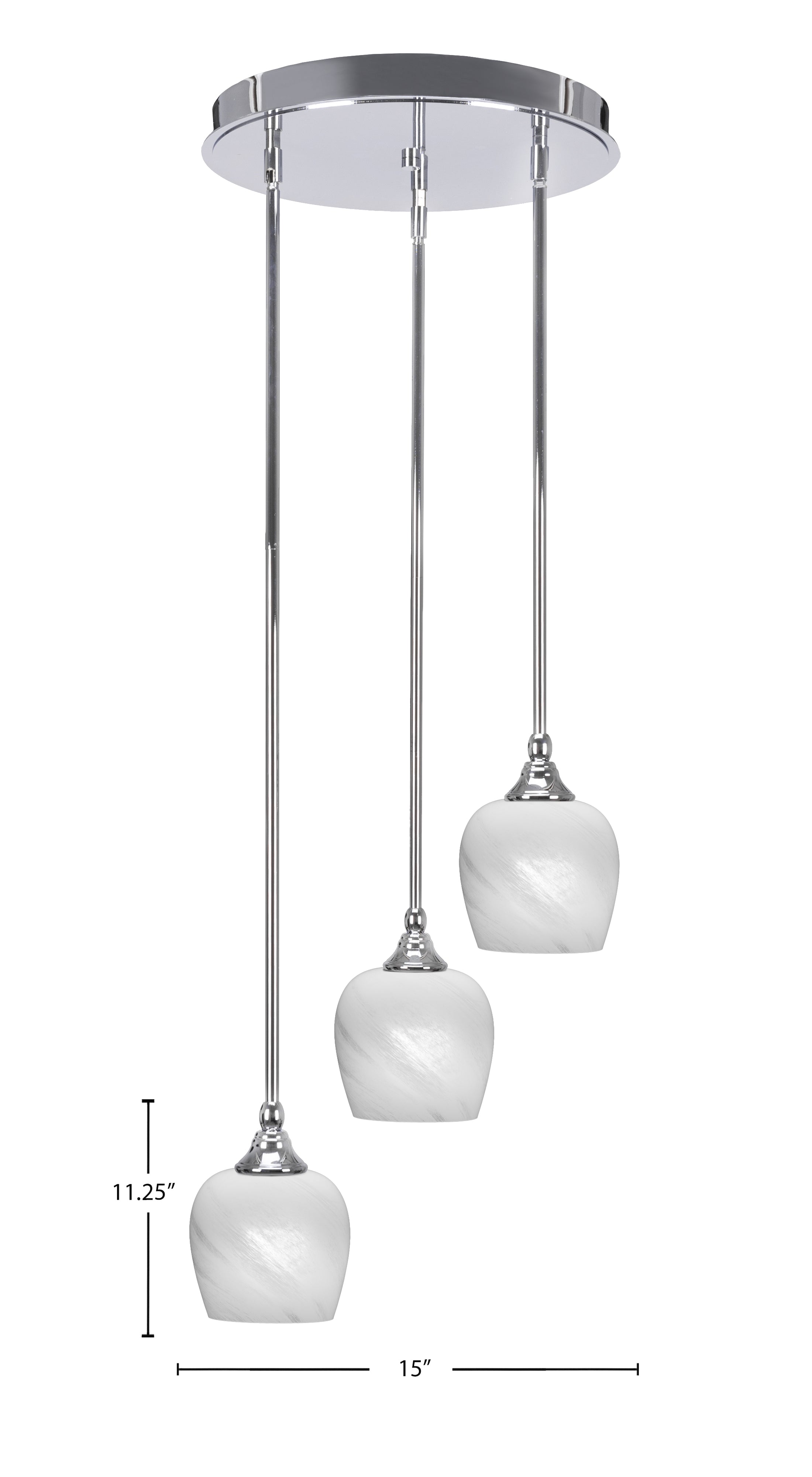Empire Three Light Cluster Pendalier in Chrome with 6" White Marble Shade