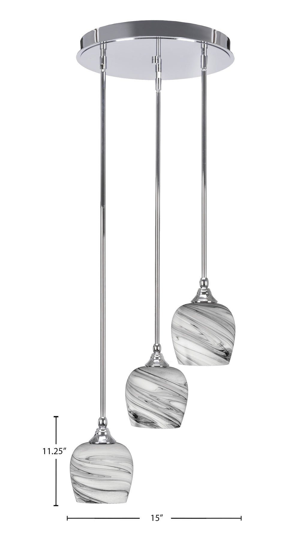 Empire Three Light Cluster Pendalier in Chrome with 6" Onyx Swirl Shade