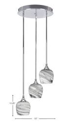 Empire Three Light Cluster Pendalier in Chrome with 6" Onyx Swirl Shade