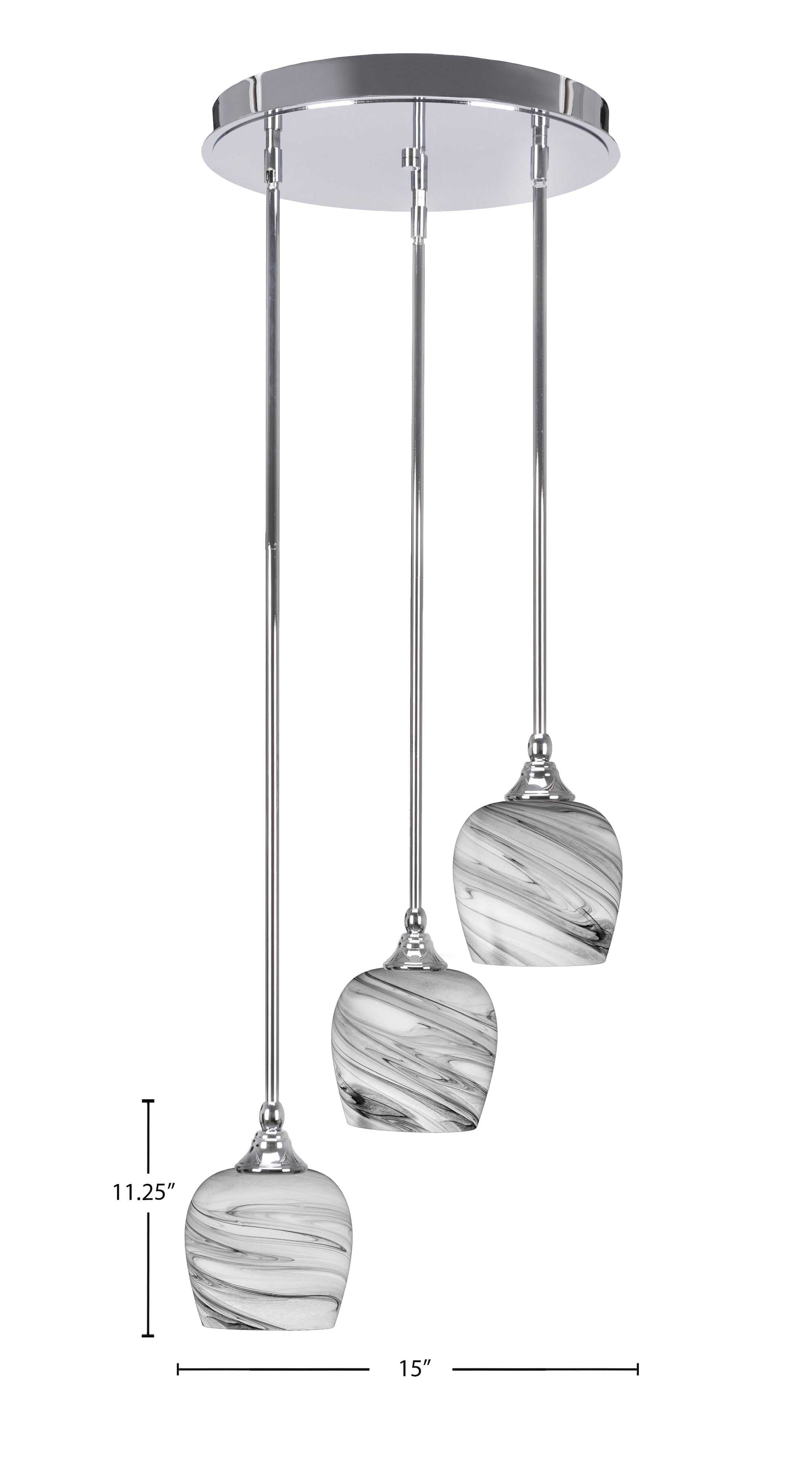 Empire Three Light Cluster Pendalier in Chrome with 6" Onyx Swirl Shade