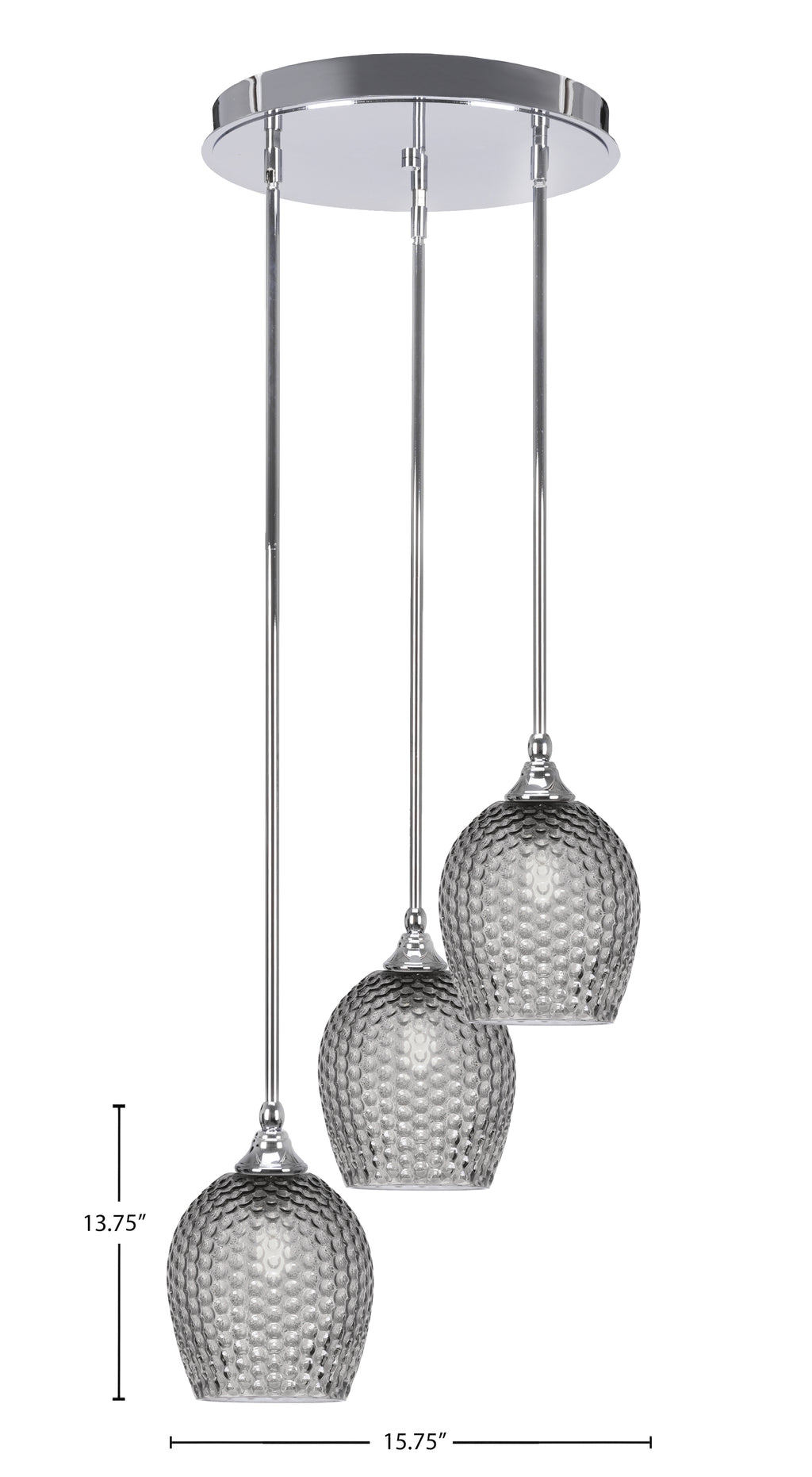 Empire Three Light Cluster Pendalier in Chrome with 7.5" Smoke Textured Shade
