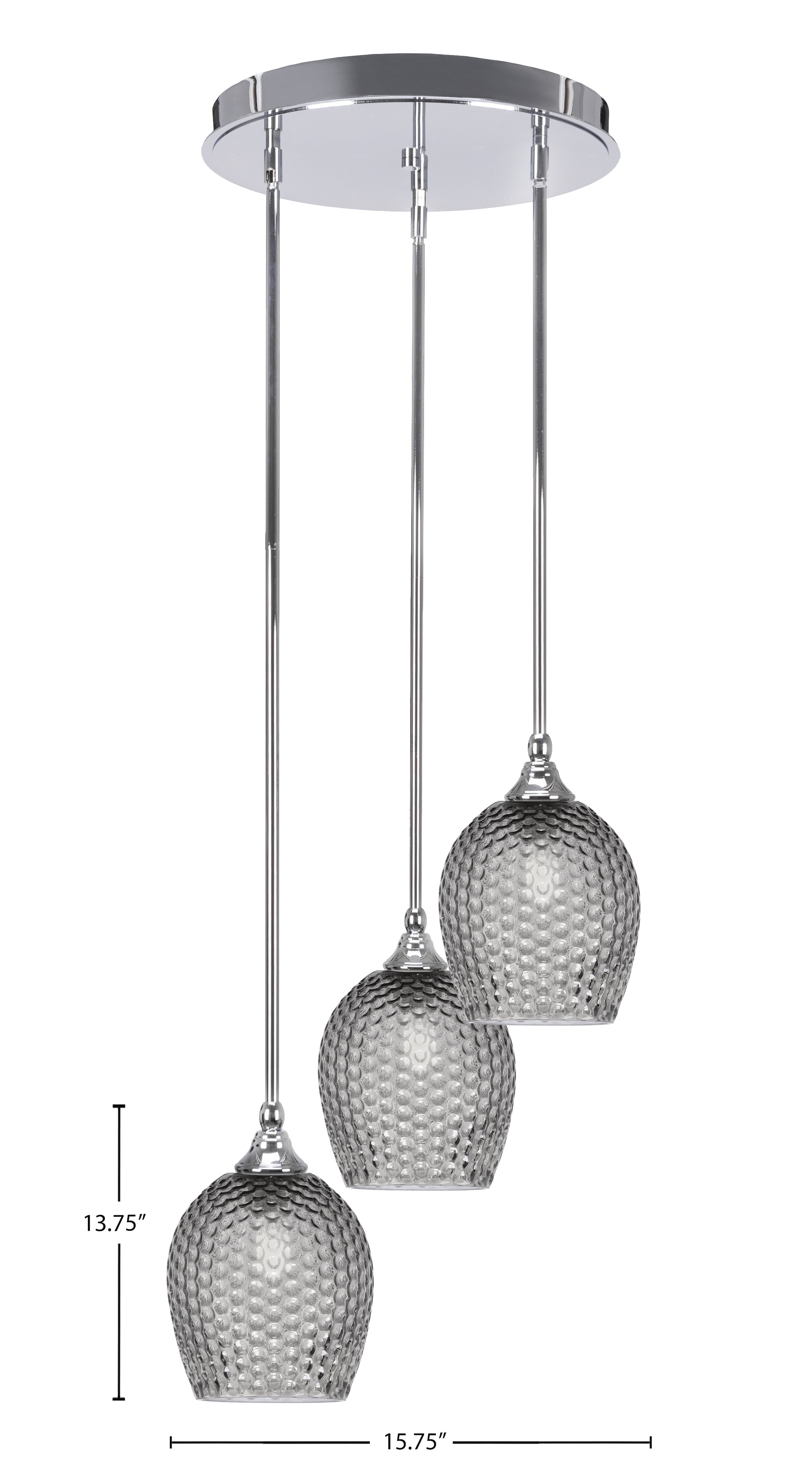 Empire Three Light Cluster Pendalier in Chrome with 7.5" Smoke Textured Shade