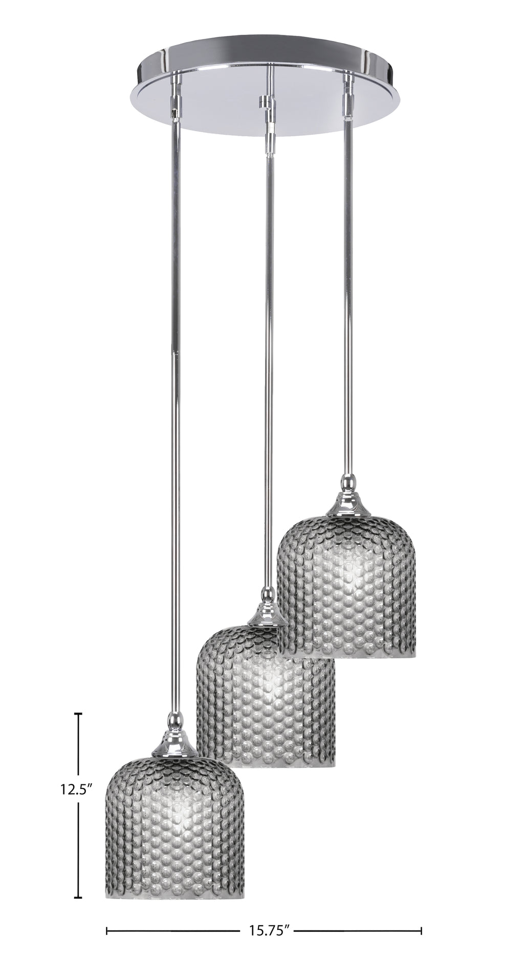 Empire Three Light Cluster Pendalier in Chrome with 7" Smoke Textured Shade