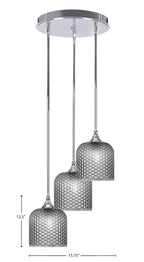 Empire Three Light Cluster Pendalier in Chrome with 7" Smoke Textured Shade