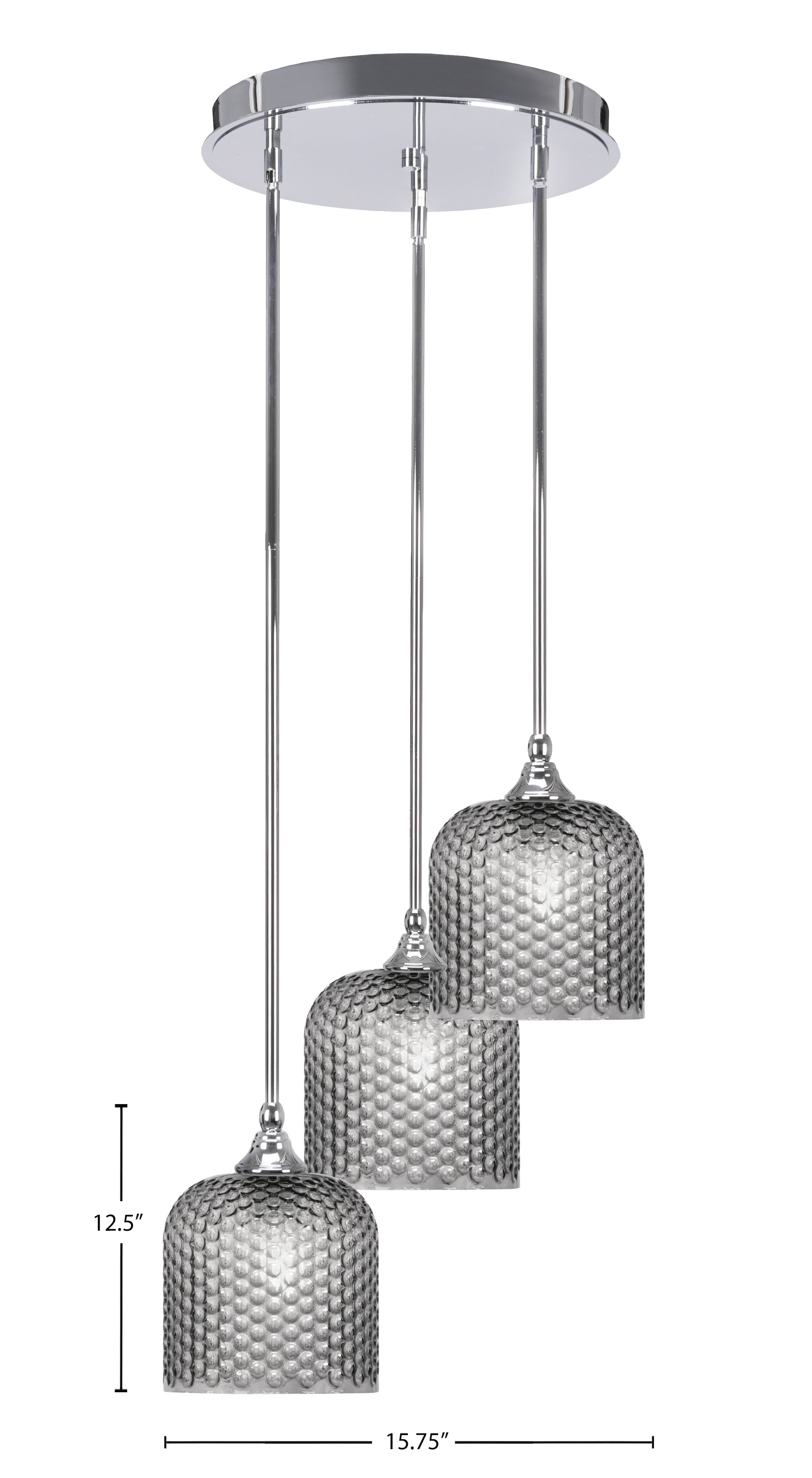 Empire Three Light Cluster Pendalier in Chrome with 7" Smoke Textured Shade
