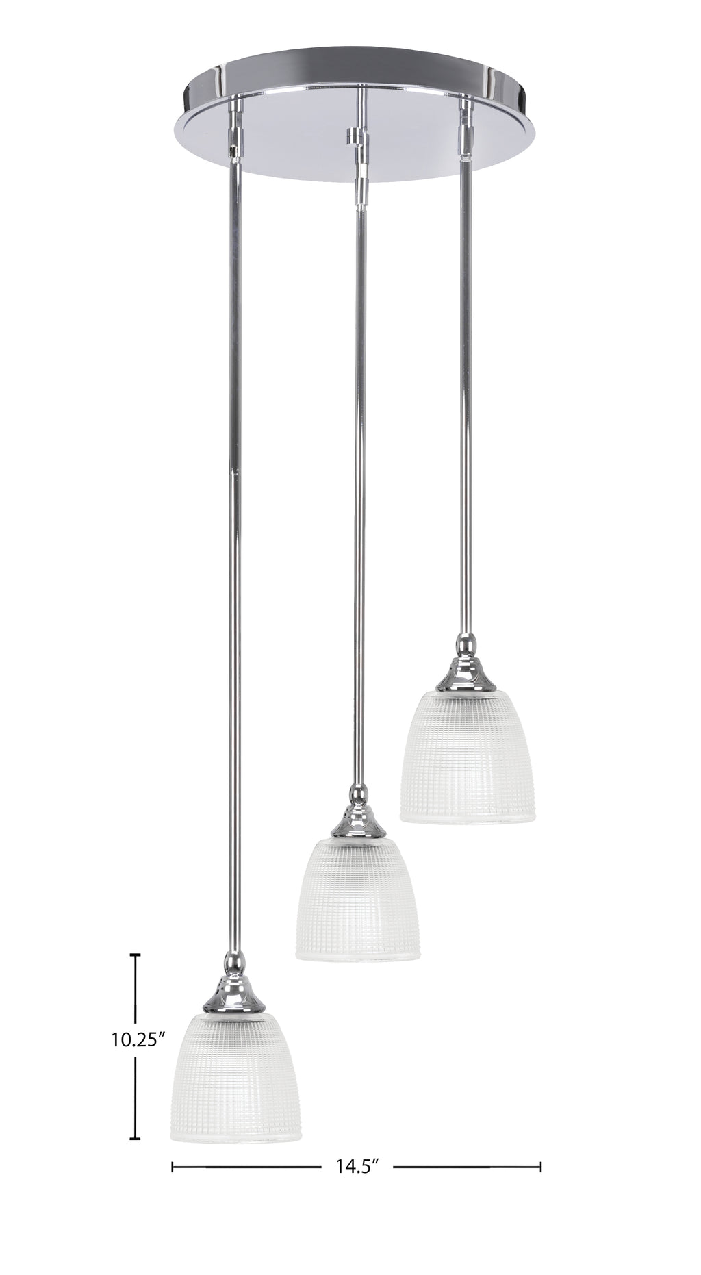 Empire Three Light Cluster Pendalier in Chrome with 5" Clear Ribbed Shade