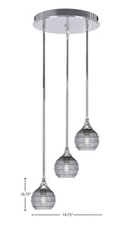 Empire Three Light Cluster Pendalier in Chrome with 6" Smoke Ribbed Shade