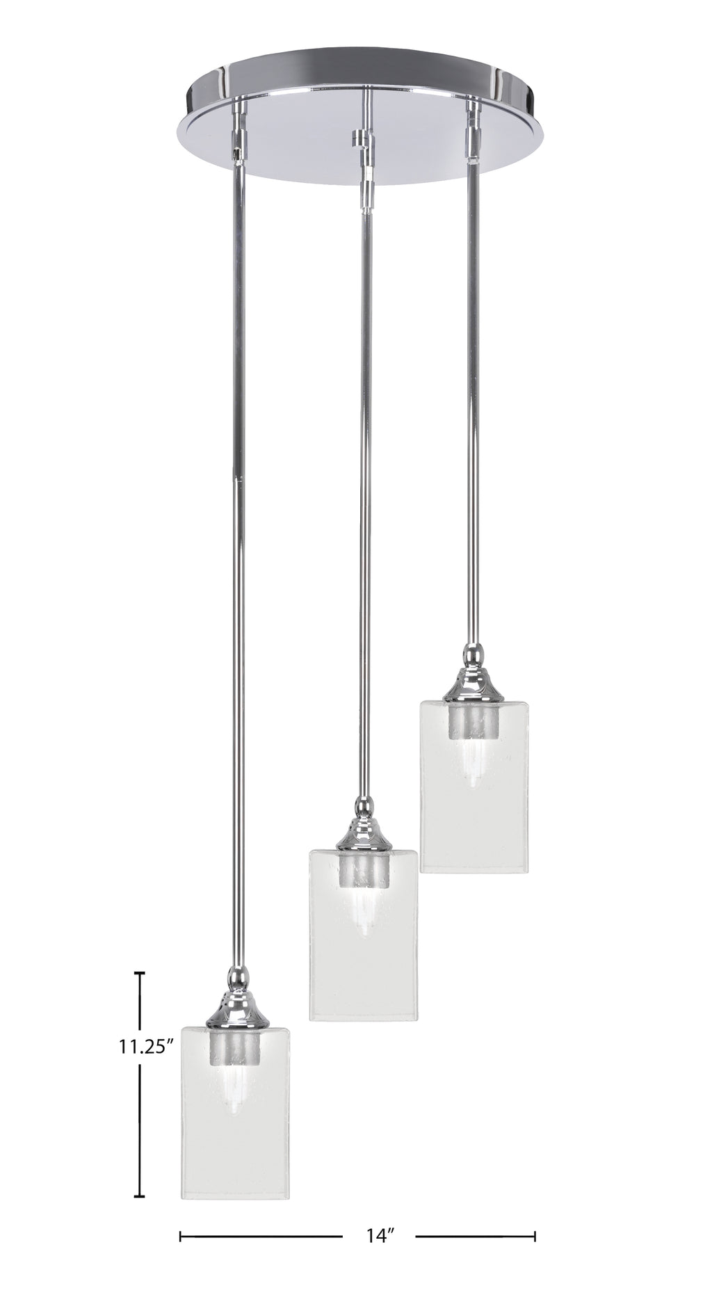Empire Three Light Cluster Pendalier in Chrome with 4" Square Clear Bubble Shade