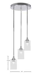 Empire Three Light Cluster Pendalier in Chrome with 4" Square Clear Bubble Shade