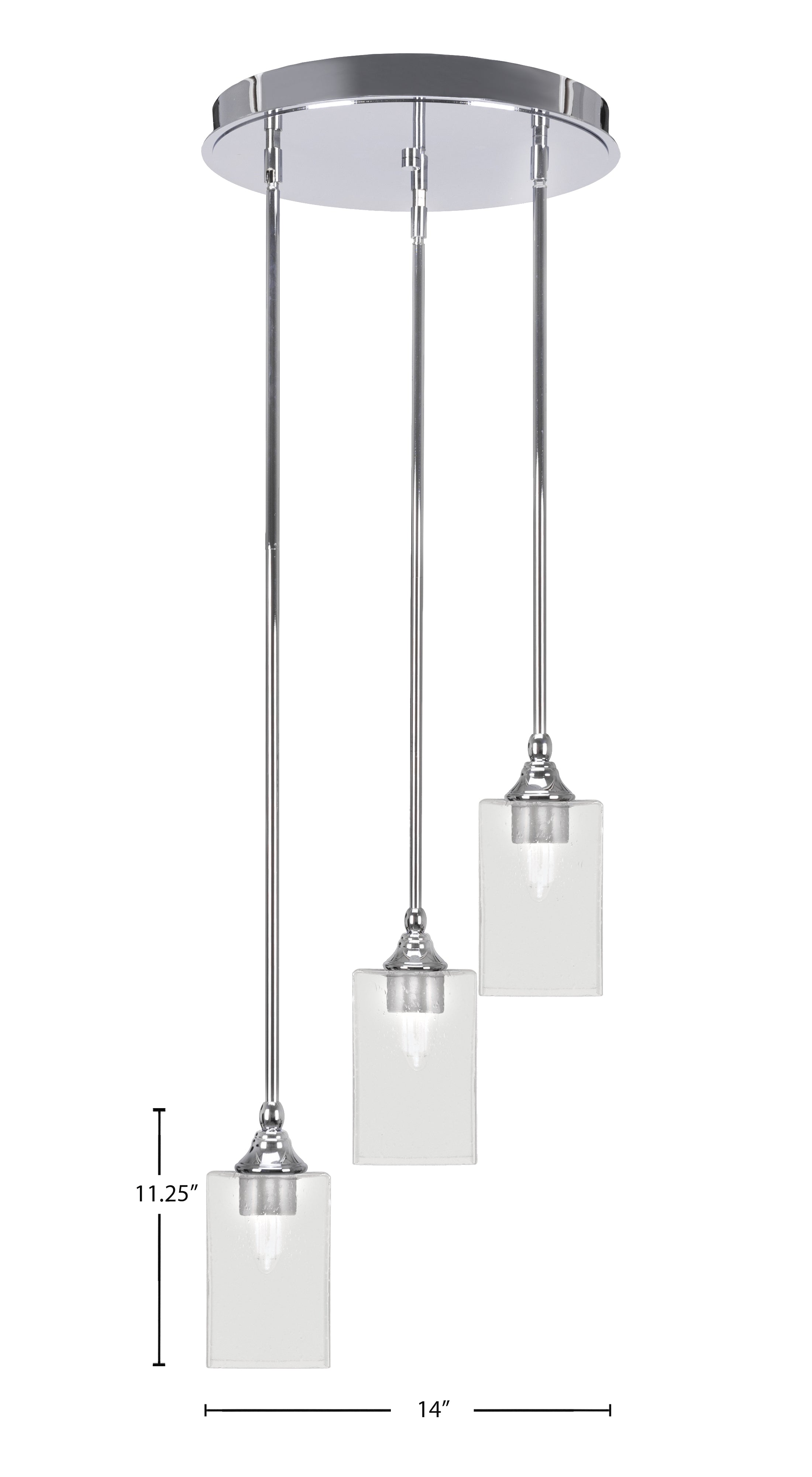Empire Three Light Cluster Pendalier in Chrome with 4" Square Clear Bubble Shade
