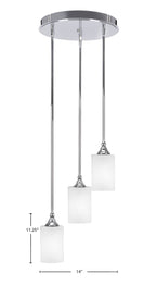 Empire Three Light Cluster Pendalier in Chrome with 4" Square White Muslin Shade