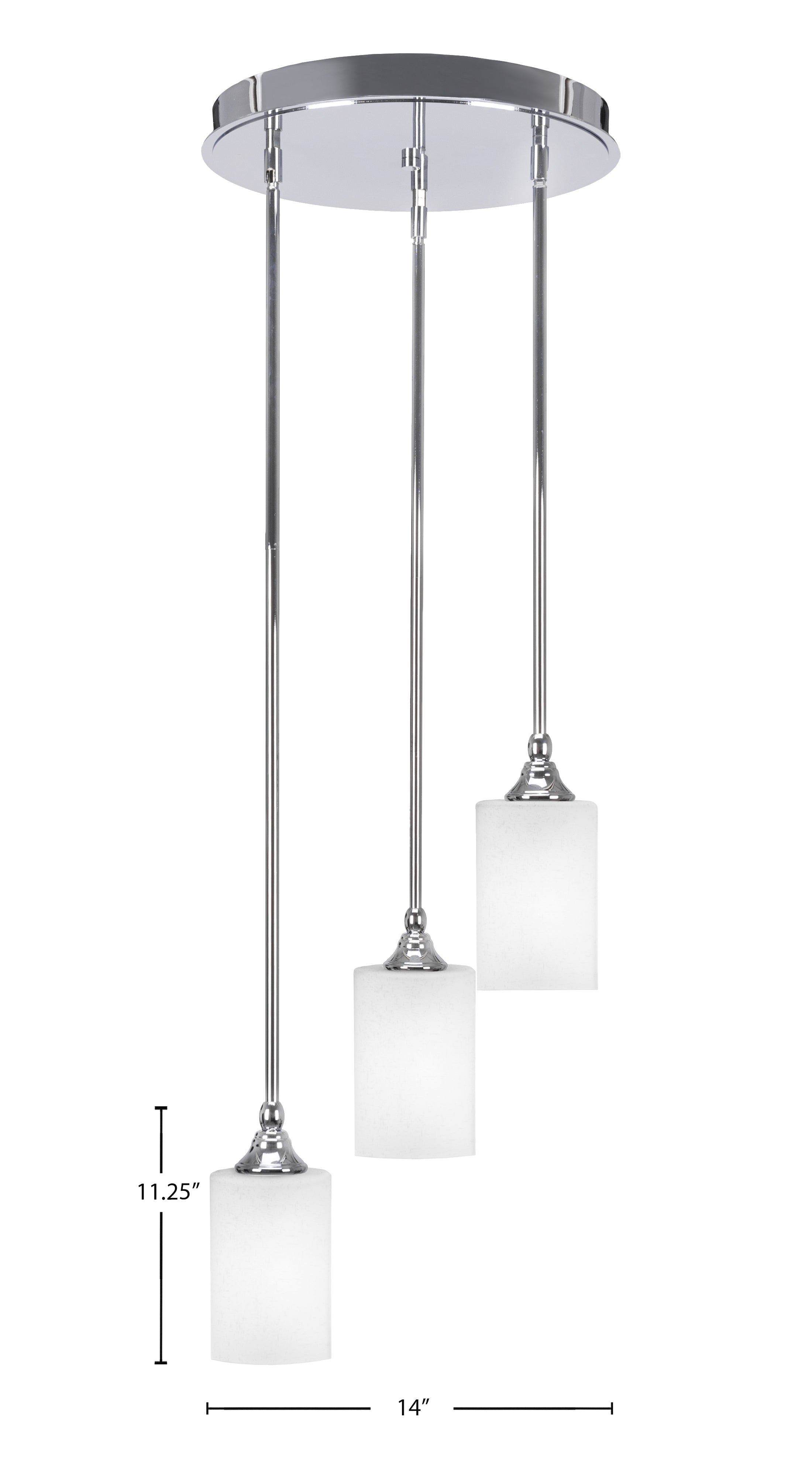 Empire Three Light Cluster Pendalier in Chrome with 4" Square White Muslin Shade