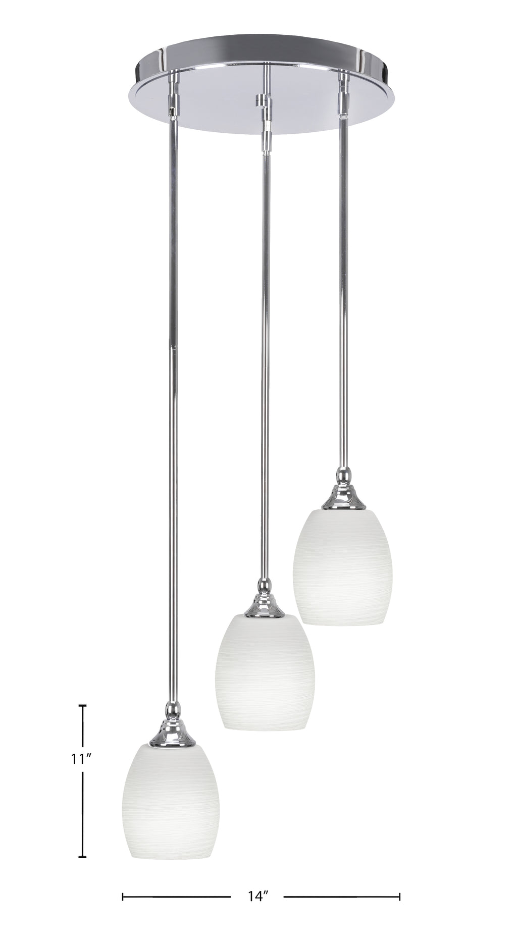 Empire Three Light Cluster Pendalier in Chrome with 5" White Linen Shade