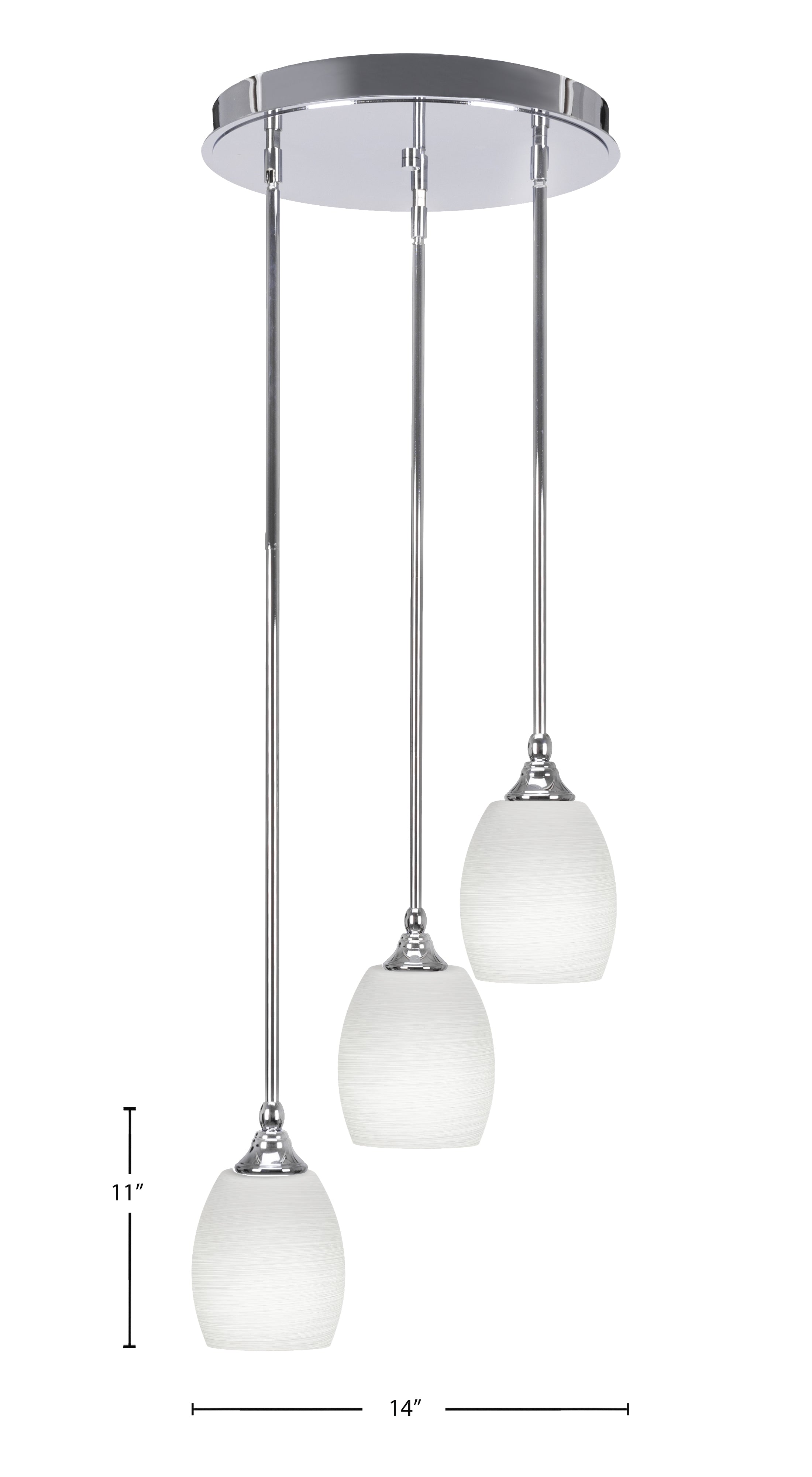 Empire Three Light Cluster Pendalier in Chrome with 5" White Linen Shade