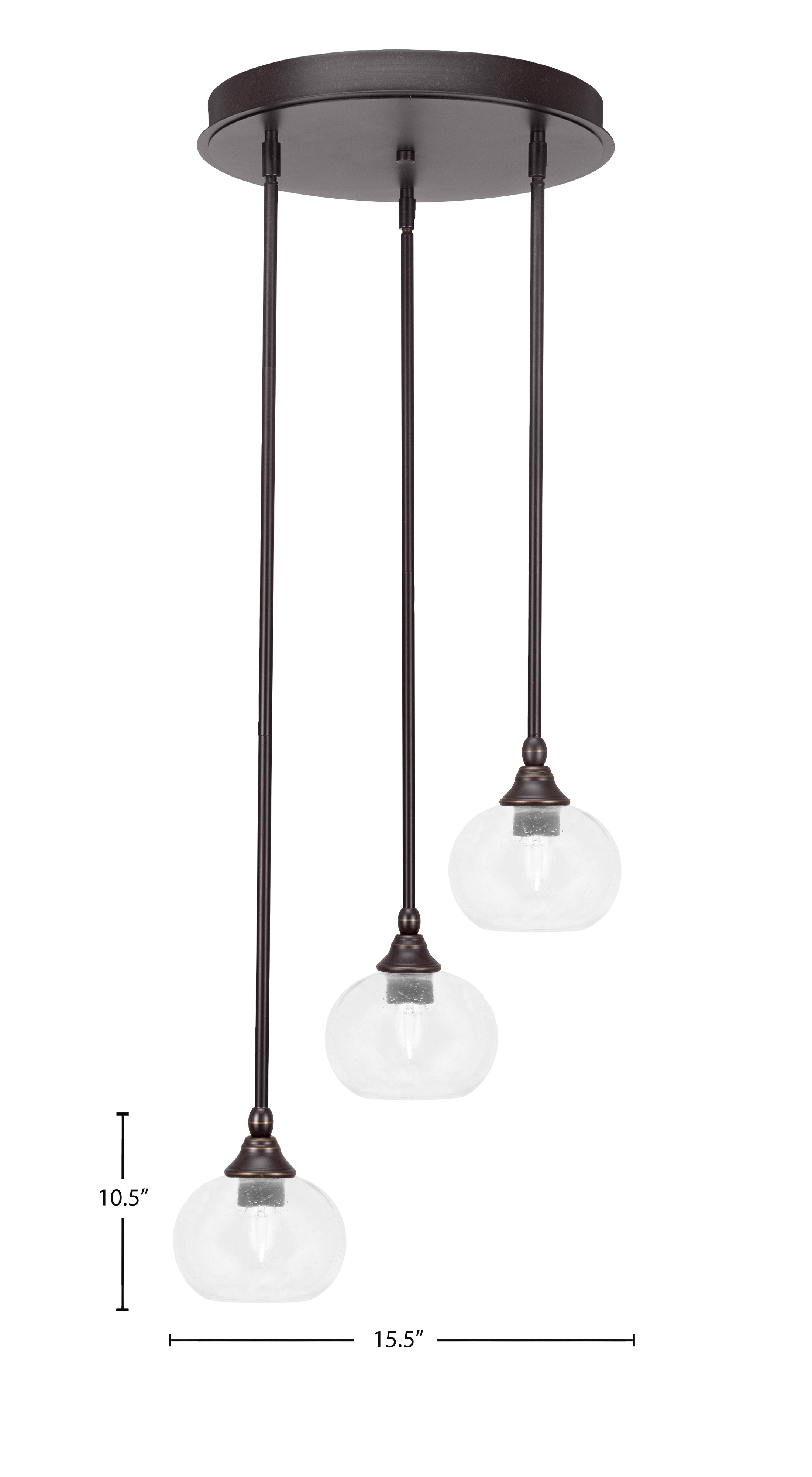 Empire Three Light Cluster Pendalier in Dark Granite with 7" Clear Bubble Shade