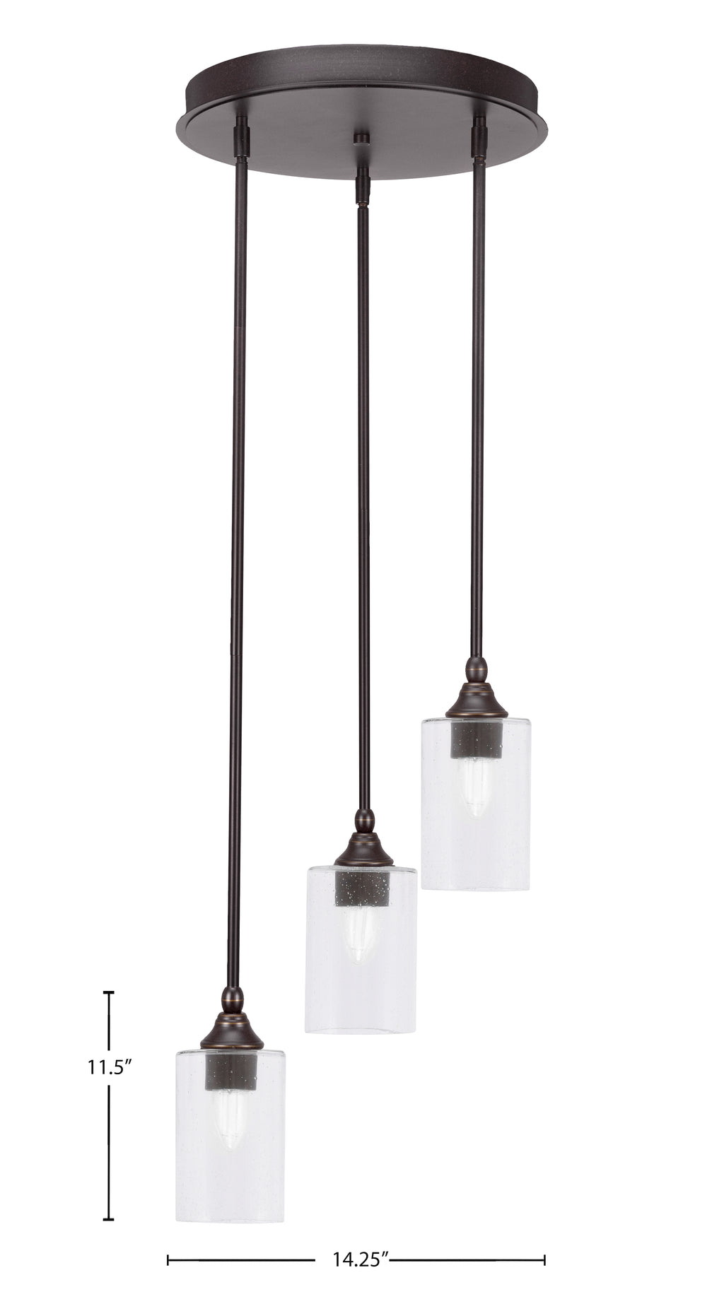 Empire Three Light Cluster Pendalier in Dark Granite with 4" Clear Bubble Shade