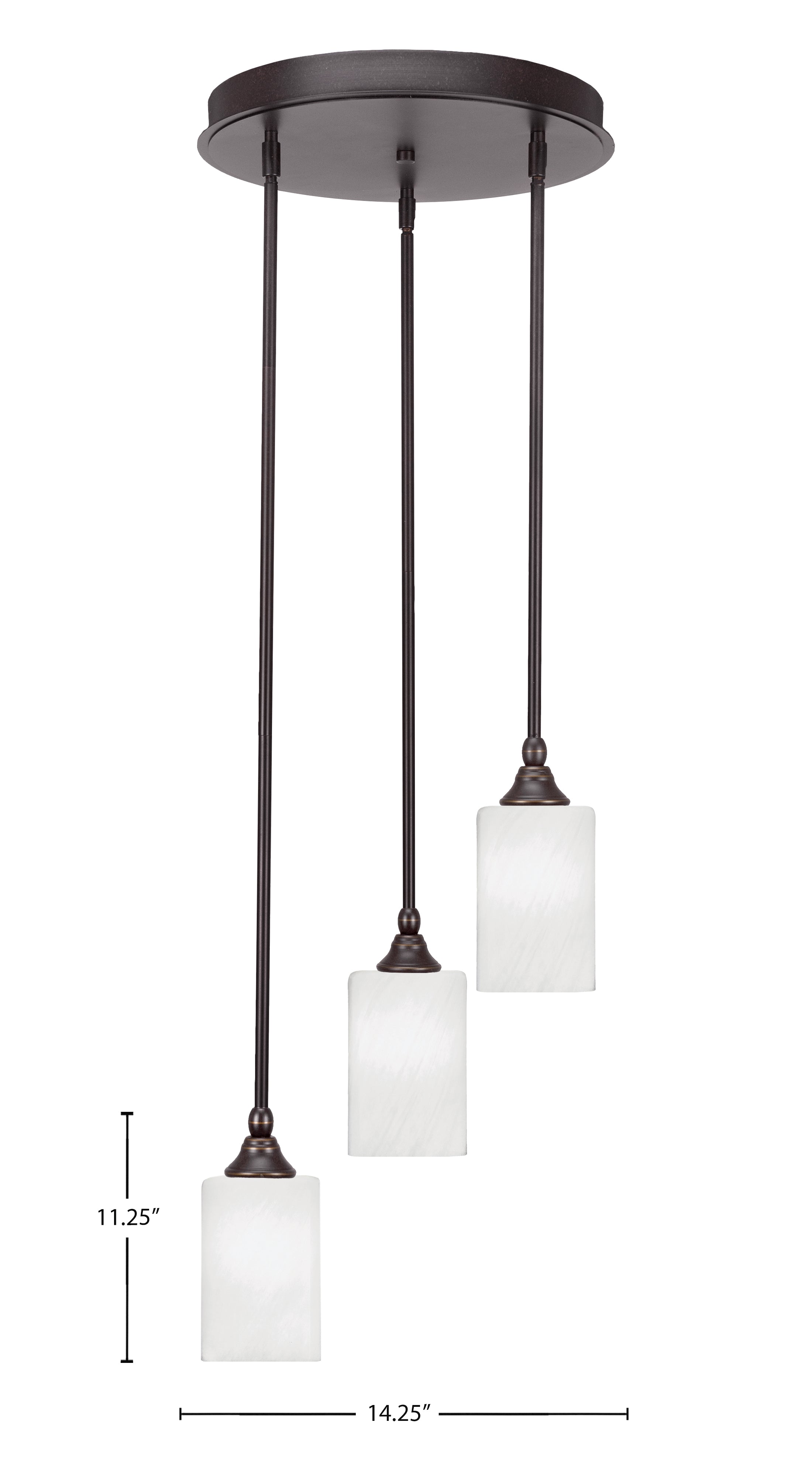 Empire Three Light Cluster Pendalier in Dark Granite with 4" White Marble Shade