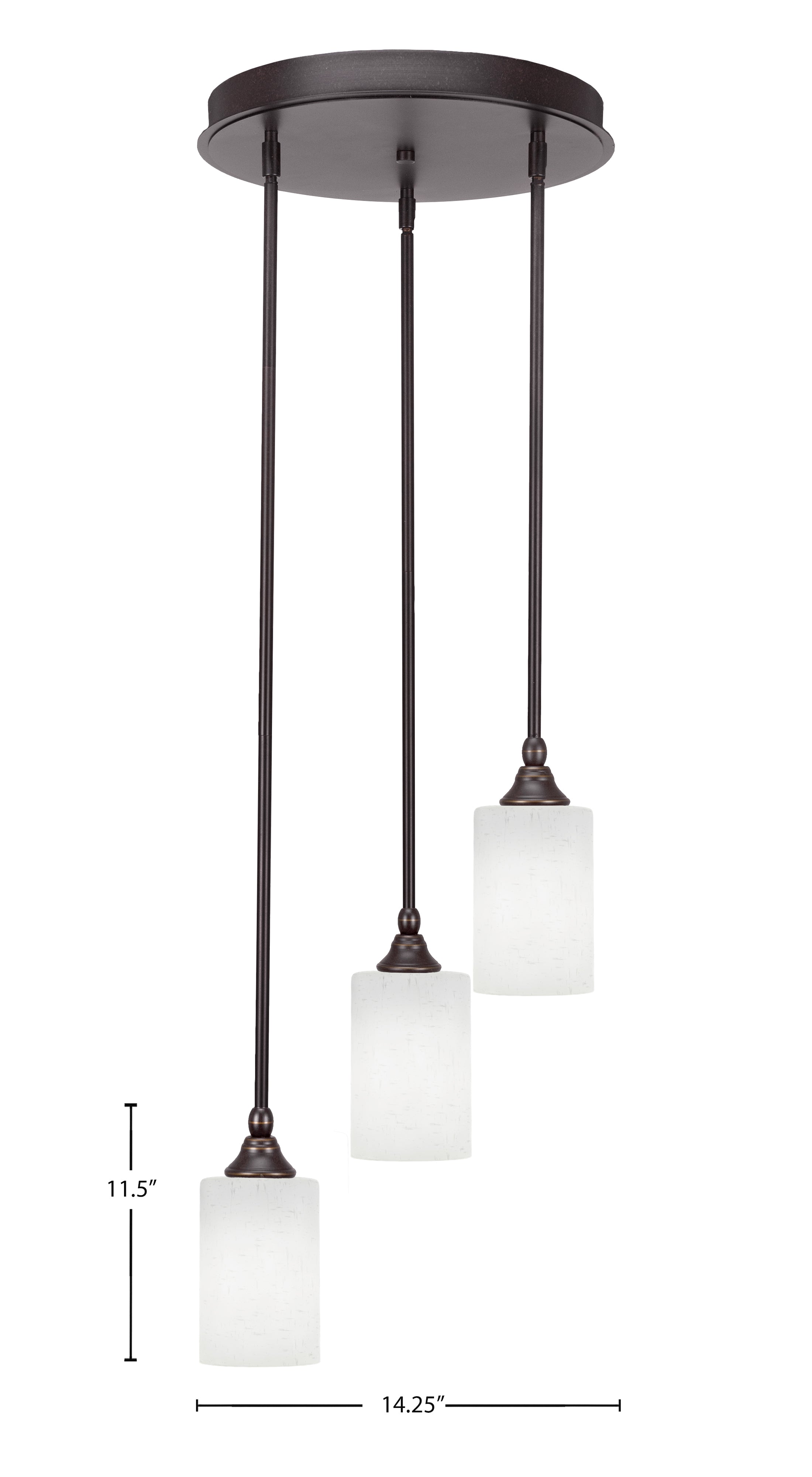Empire Three Light Cluster Pendalier in Dark Granite with 4" White Muslin Shade