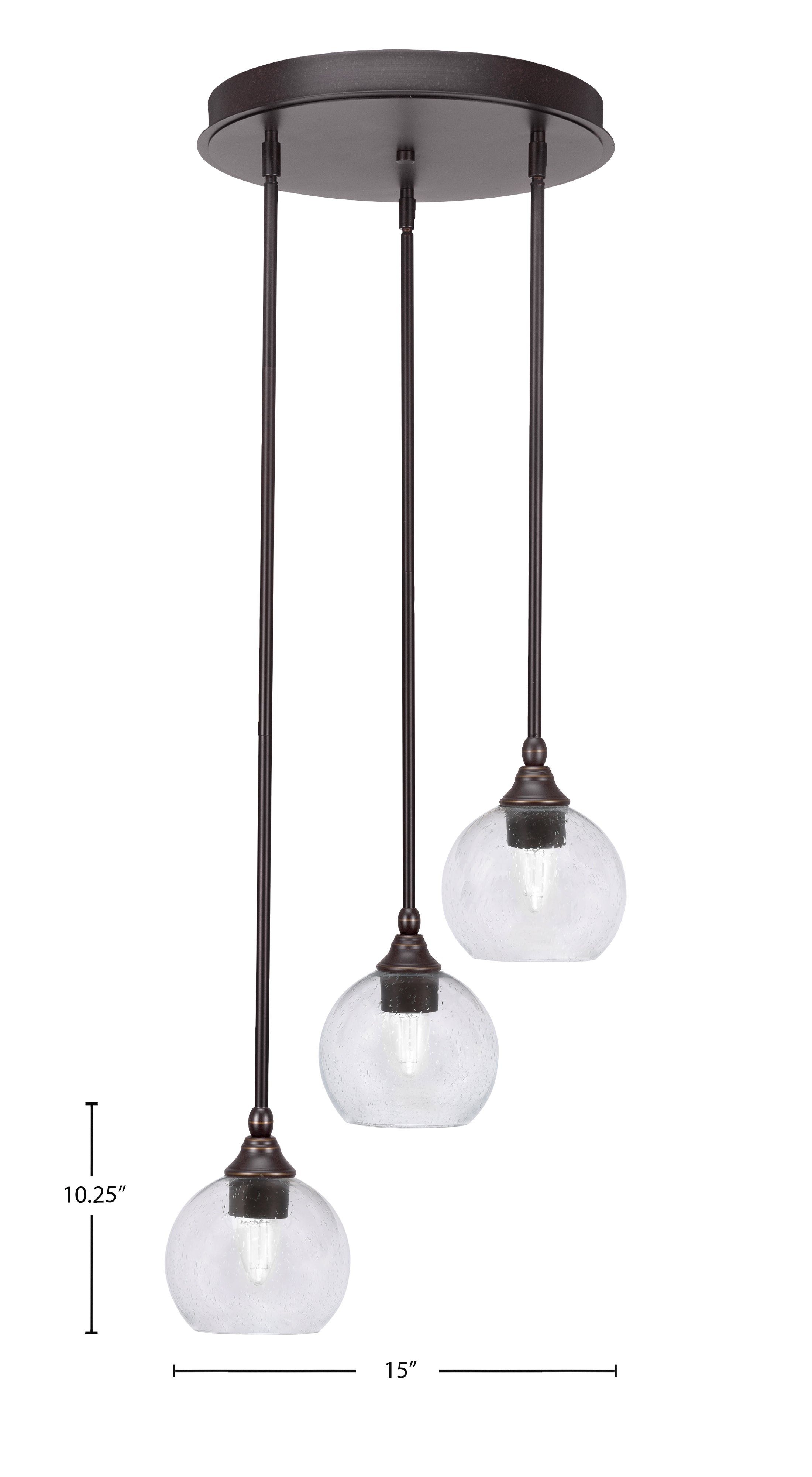 Empire Three Light Cluster Pendalier in Dark Granite with 5.75" Clear Bubble Shade