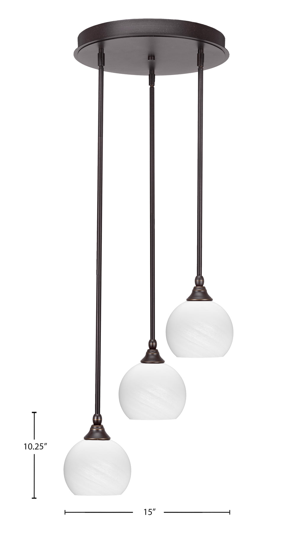 Empire Three Light Cluster Pendalier in Dark Granite with 5.75" White Marble Shade