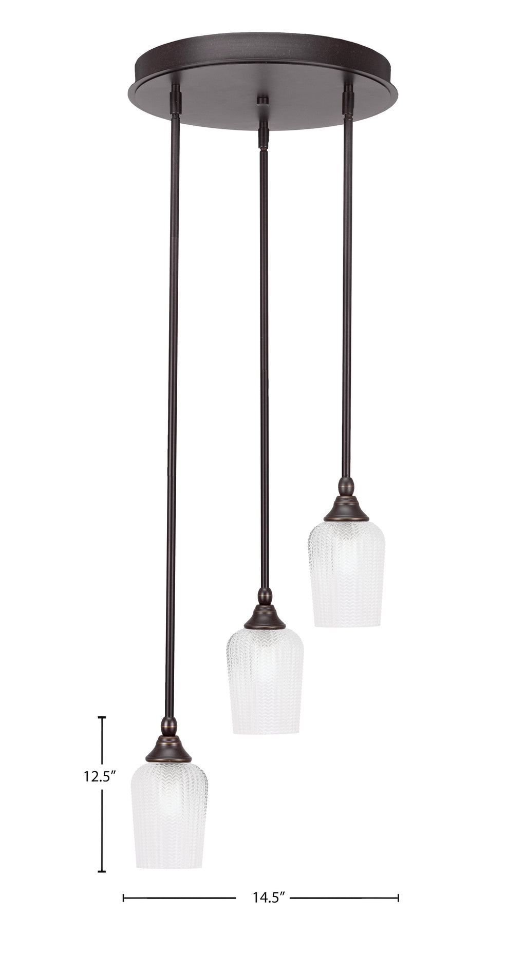 Empire Three Light Cluster Pendalier in Dark Granite with 5" Clear Textured Shade