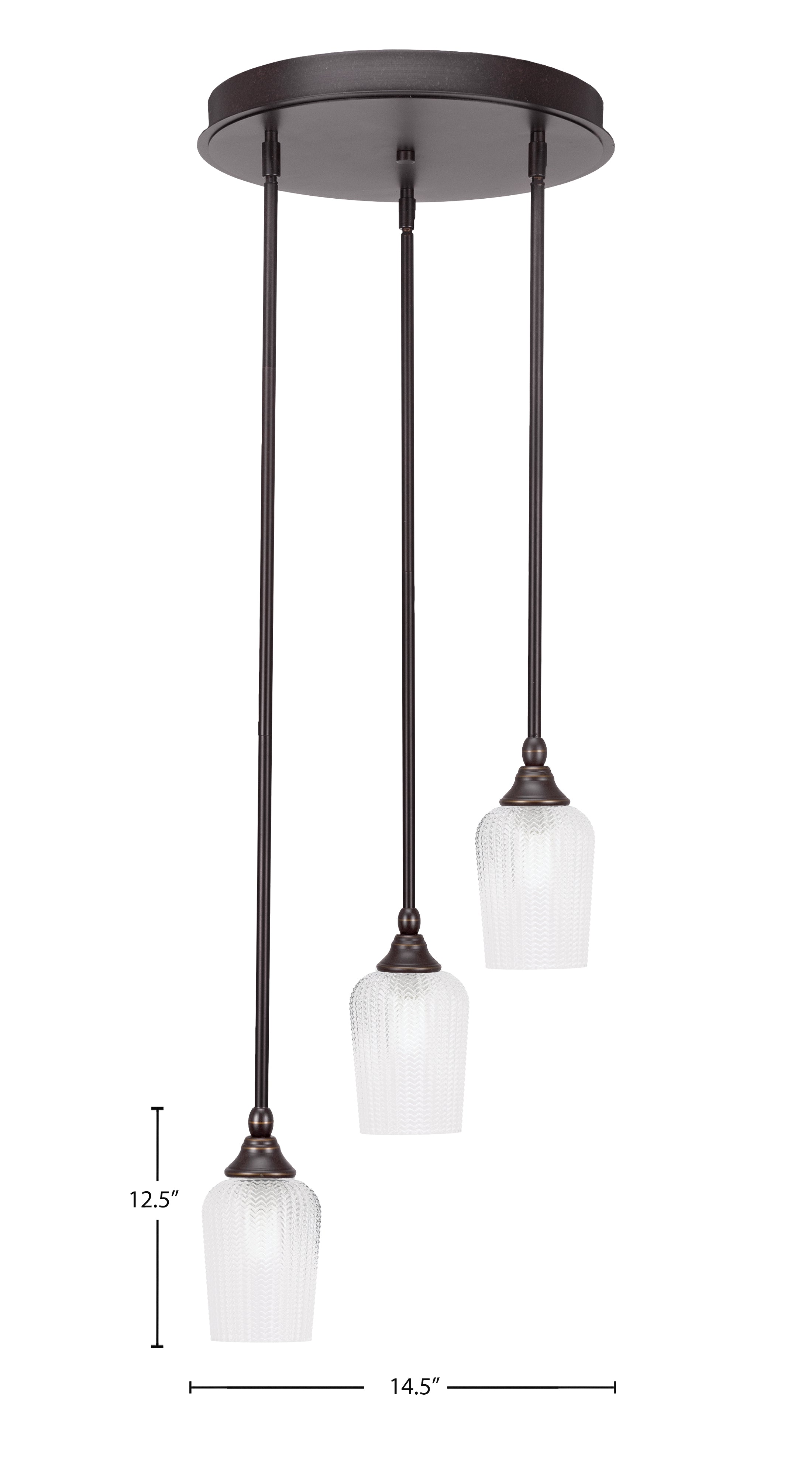Empire Three Light Cluster Pendalier in Dark Granite with 5" Clear Textured Shade