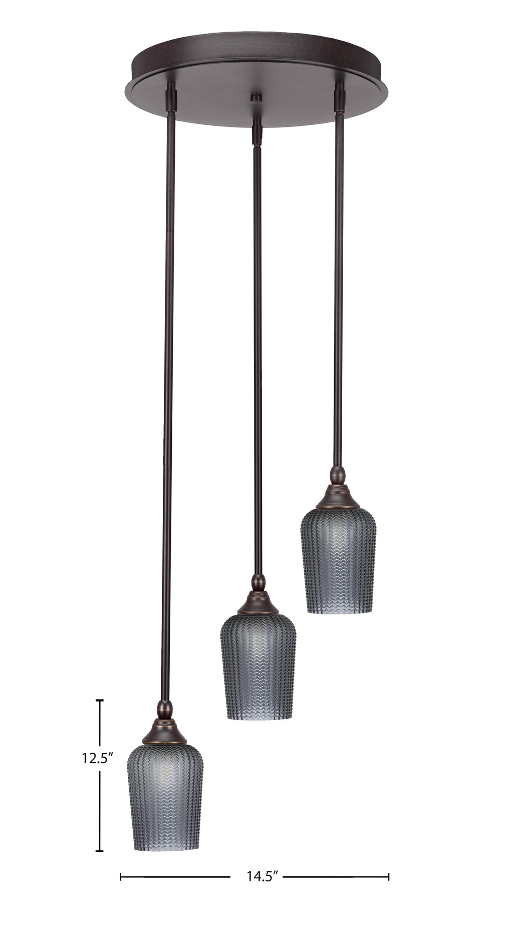 Empire Three Light Cluster Pendalier in Dark Granite with 5" Smoke Textured Shade